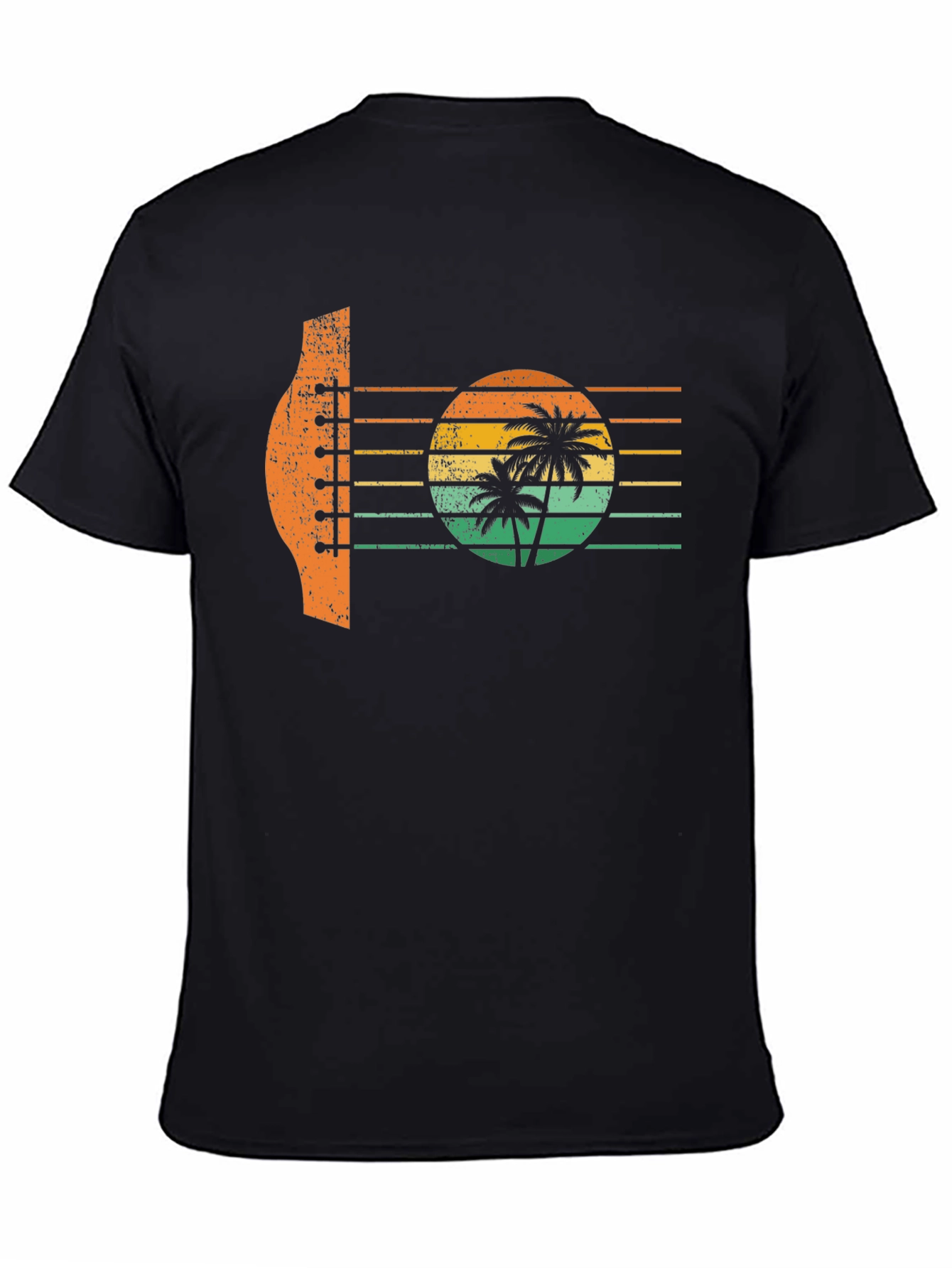 Black Retro Sunset Guitar Palm Tree Graphic T-Shirt view 4