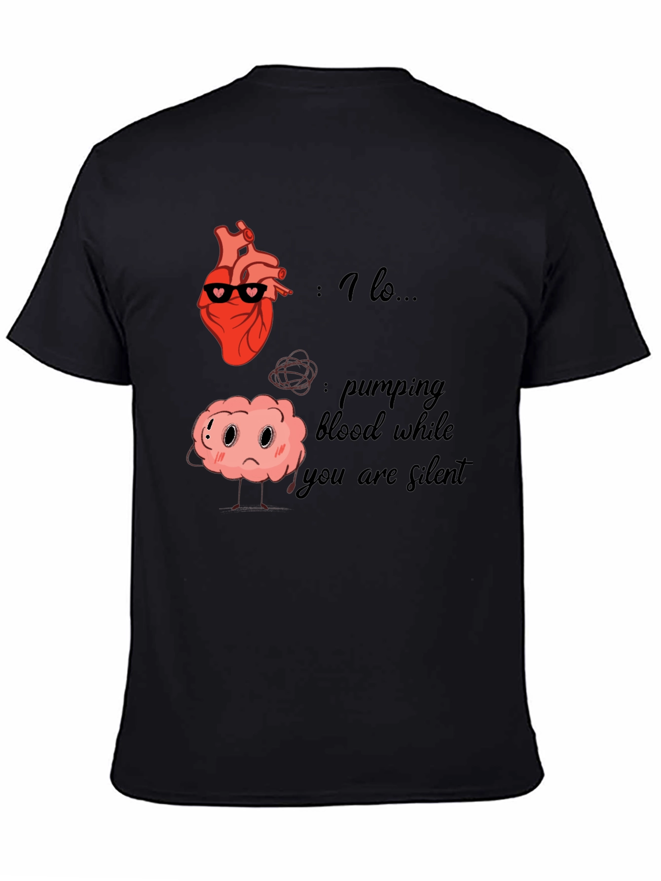 Black Heart and Brain T-Shirt - Funny Anatomy Graphic Tee view 4