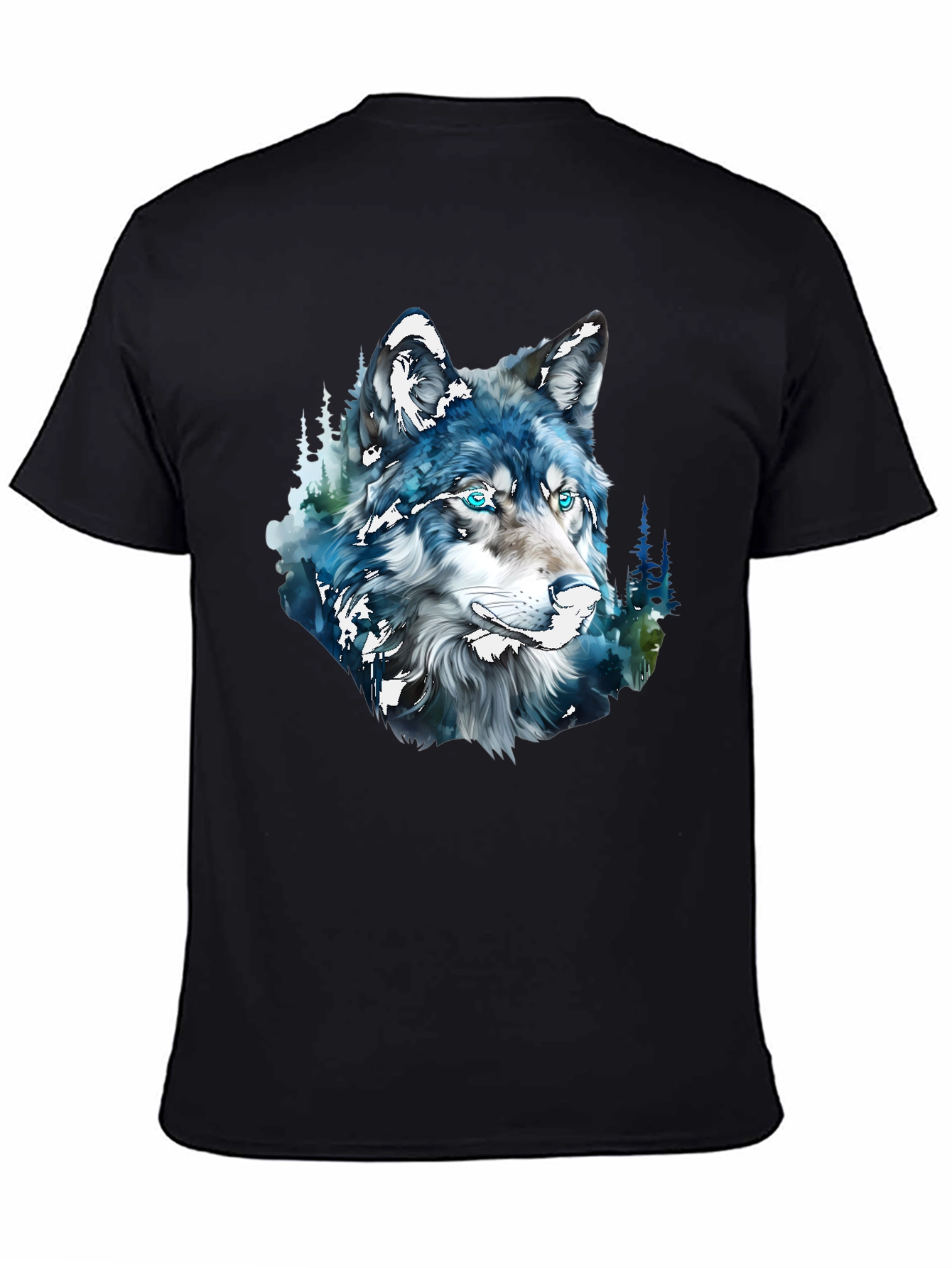 Black Wolf Graphic Print Black T-Shirt view 4