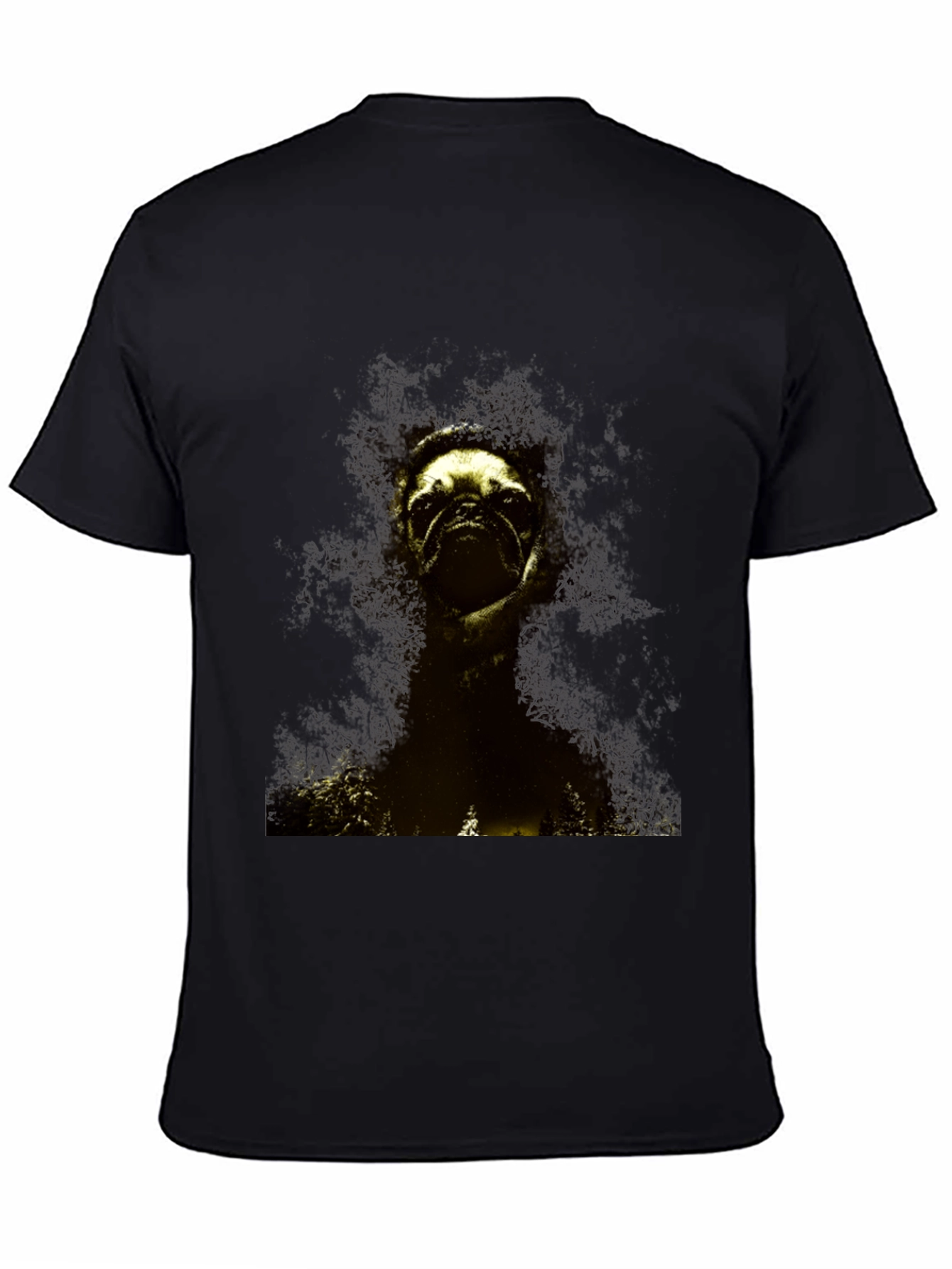 Black Pug in the Woods Black T-Shirt view 4