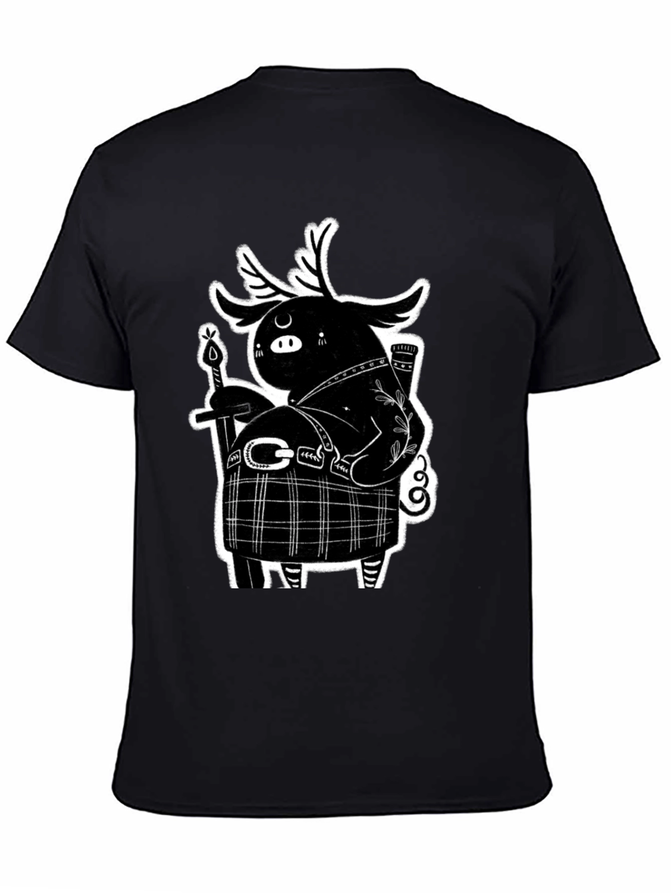 Black Black Graphic Tee - Quirky Highland Creature Design view 4