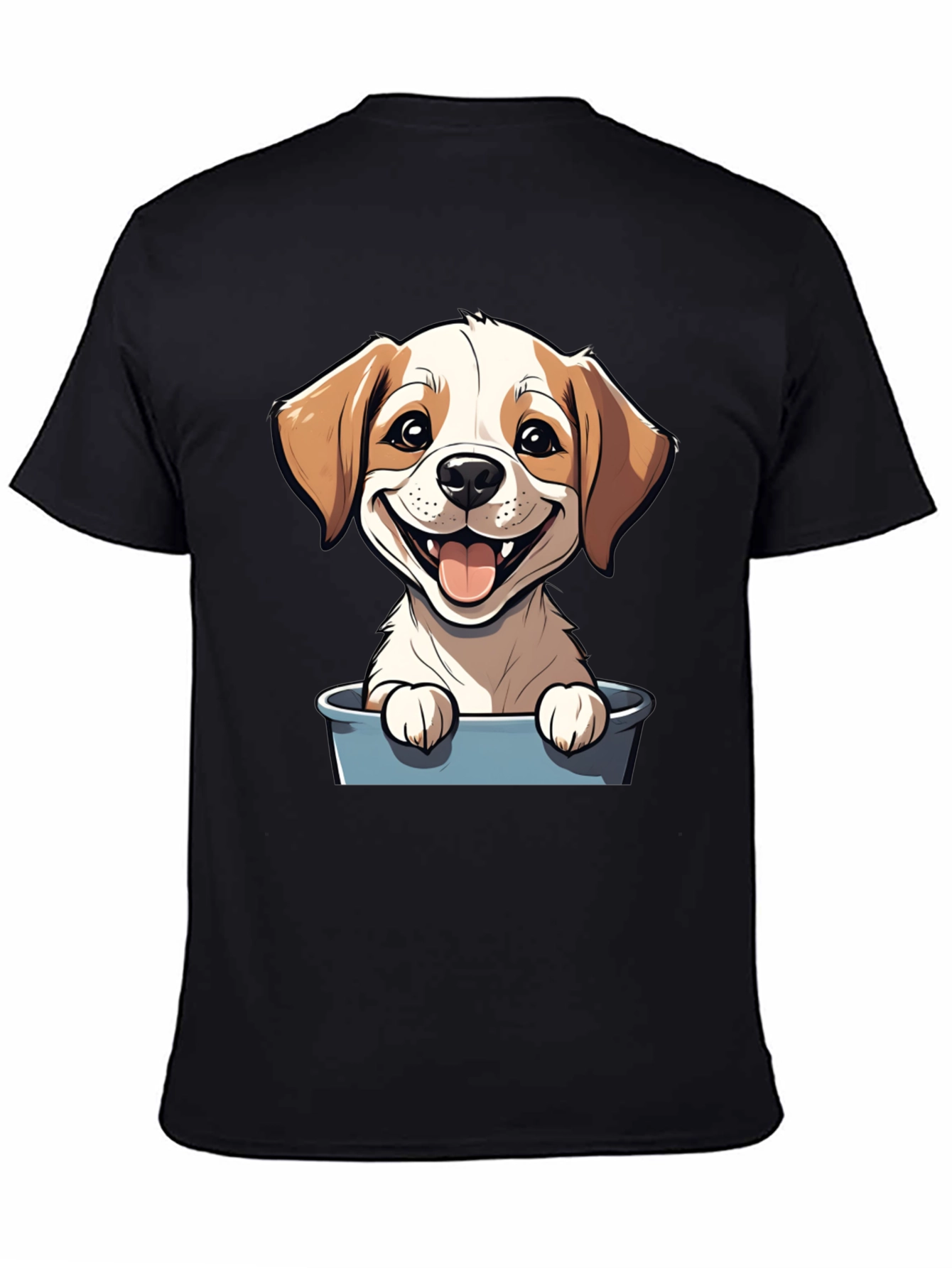 Black Cute Puppy in Bucket Graphic T-Shirt view 4