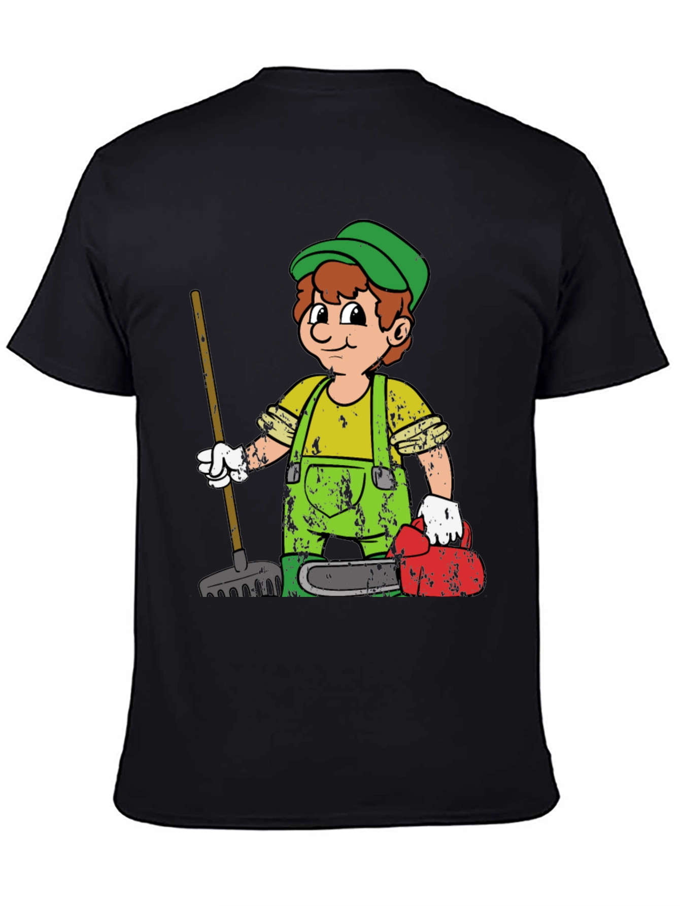 Black Cartoon Gardener Black T-Shirt view 4