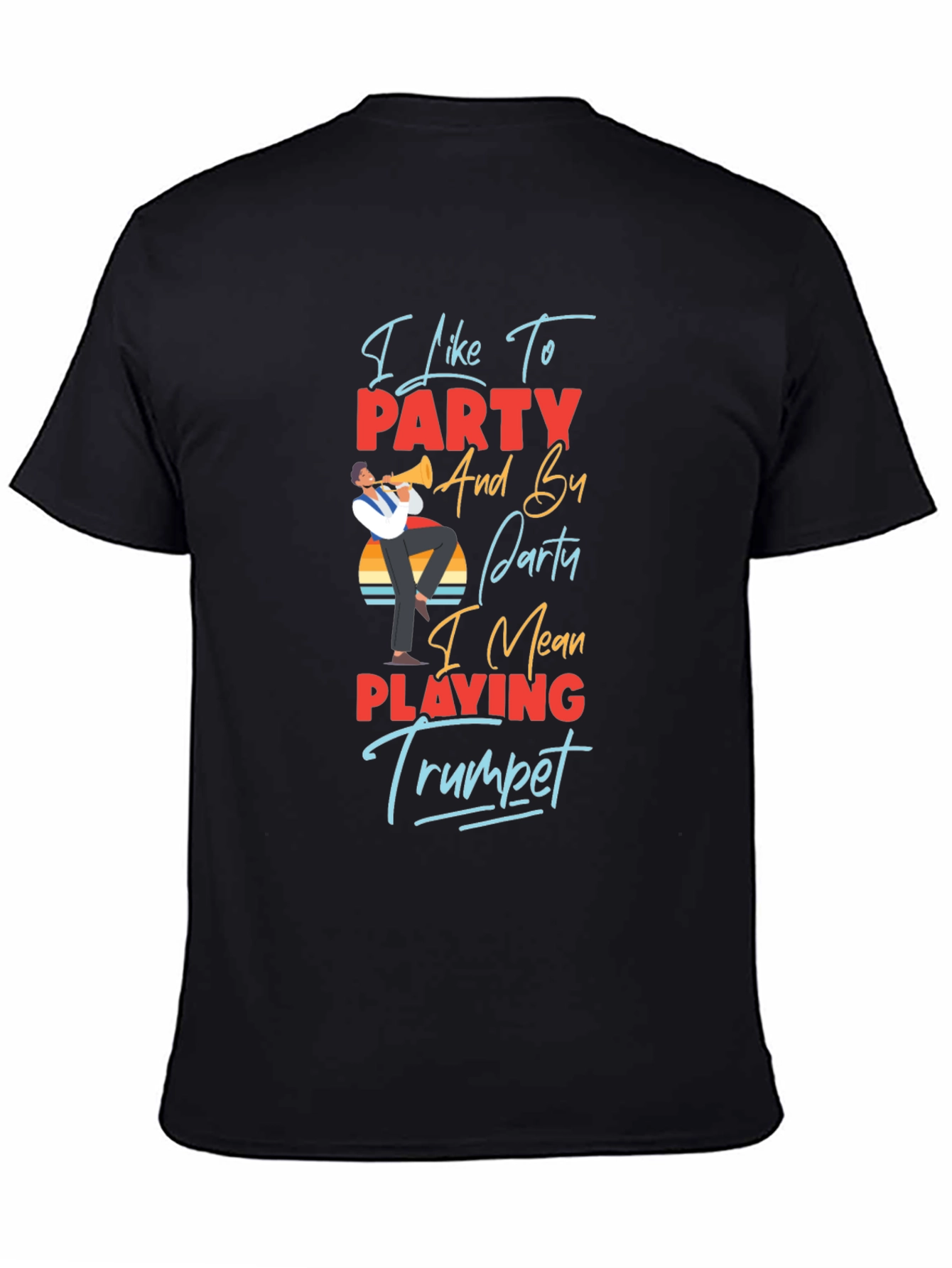 Black I Like to Party Trumpet Player Graphic T-Shirt view 4