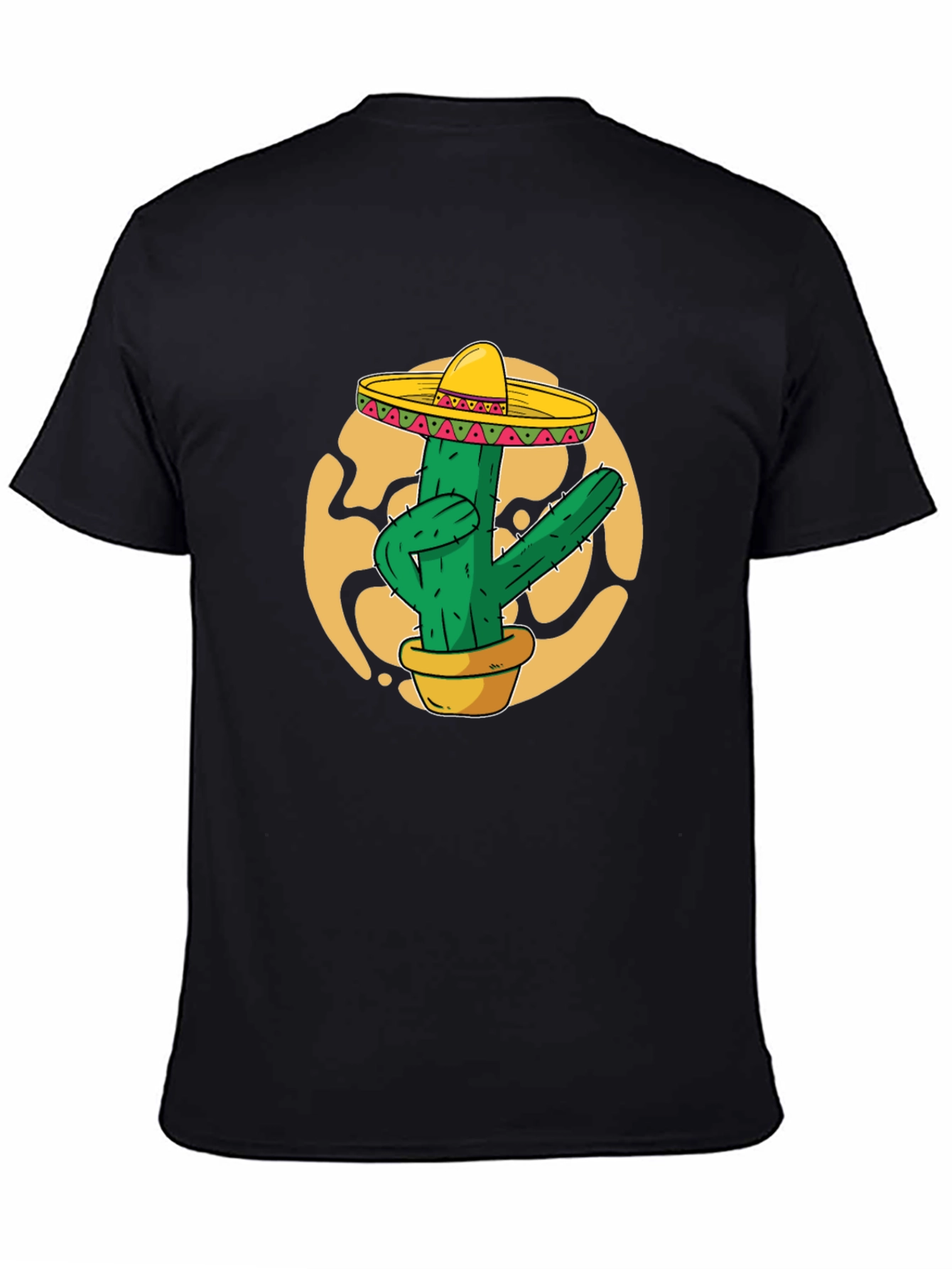 Black Cactus Sombrero Graphic T-Shirt - Black Cotton Tee view 4