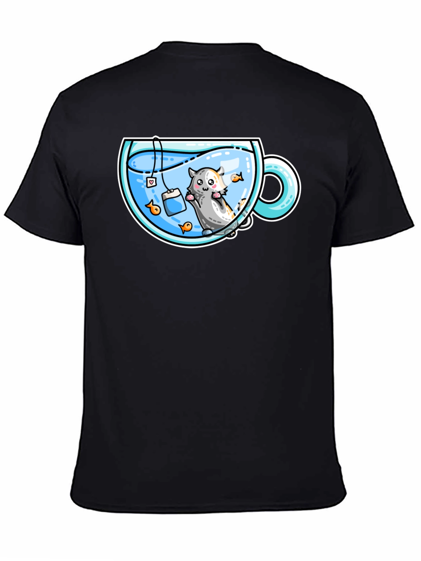 Black Cute Cartoon Tea Cup Hamster Graphic Tee view 4