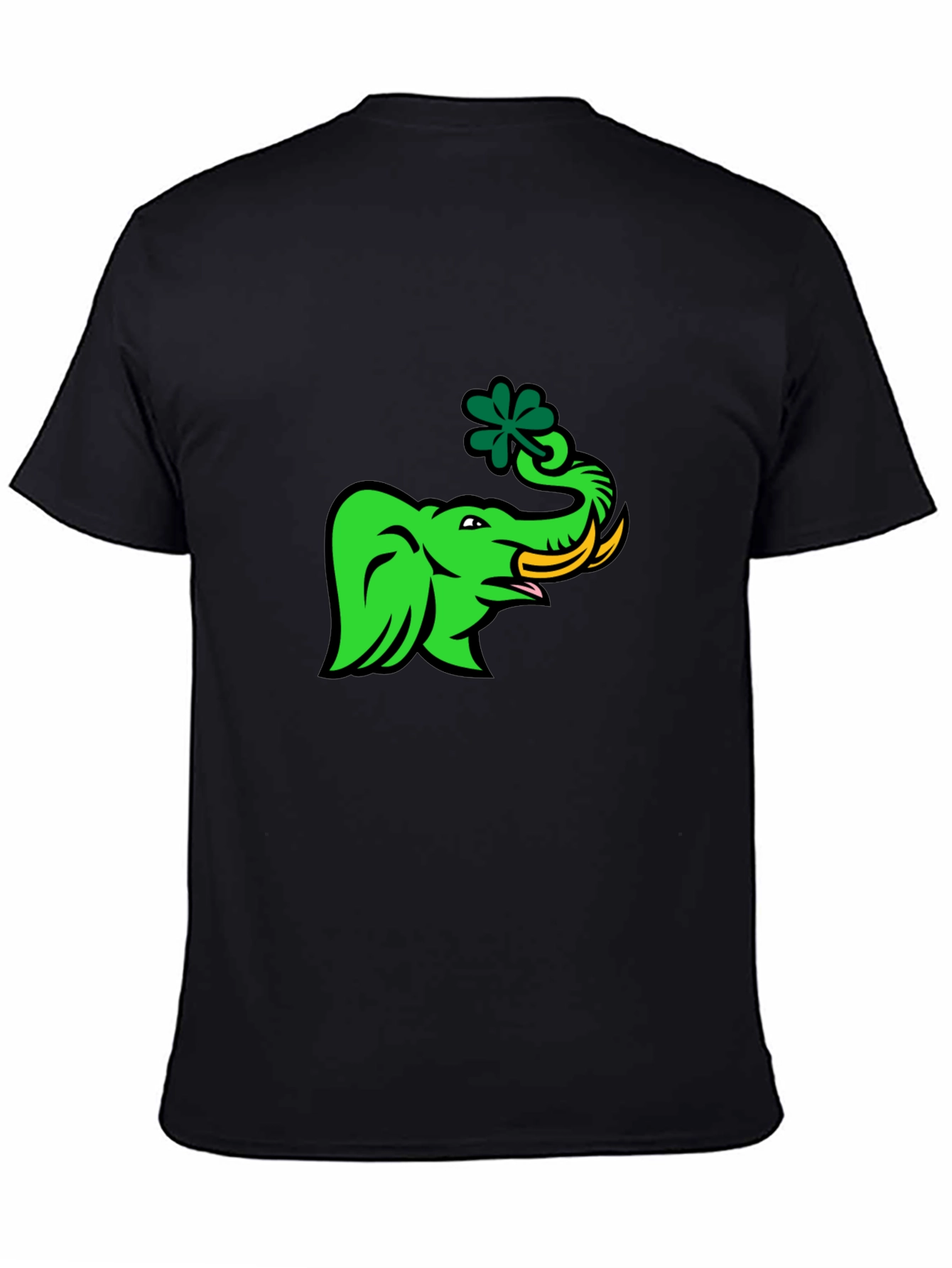 Black Green Elephant with Shamrock Graphic T-Shirt view 4