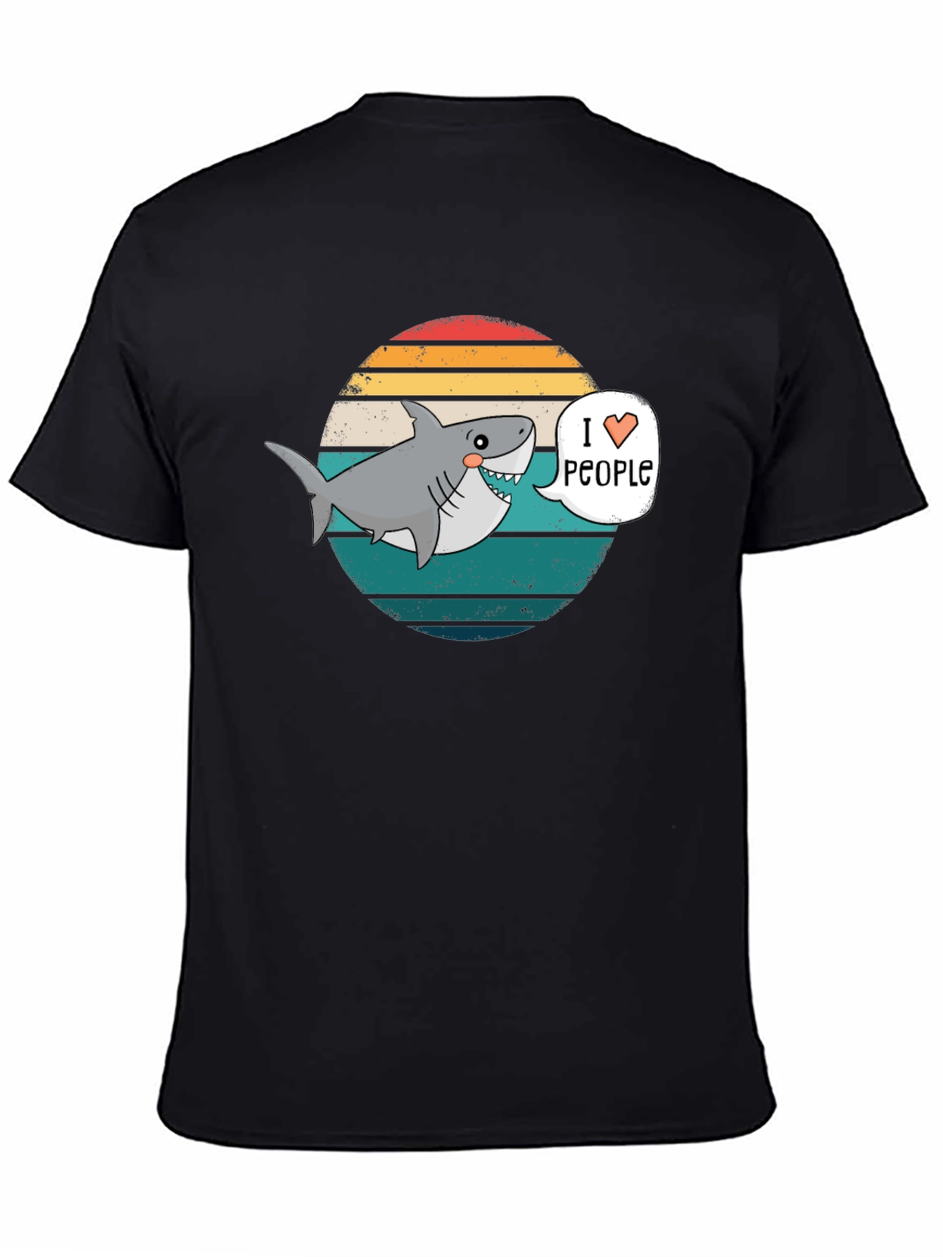 Black I Heart People Shark T-Shirt - Funny Graphic Tee view 4