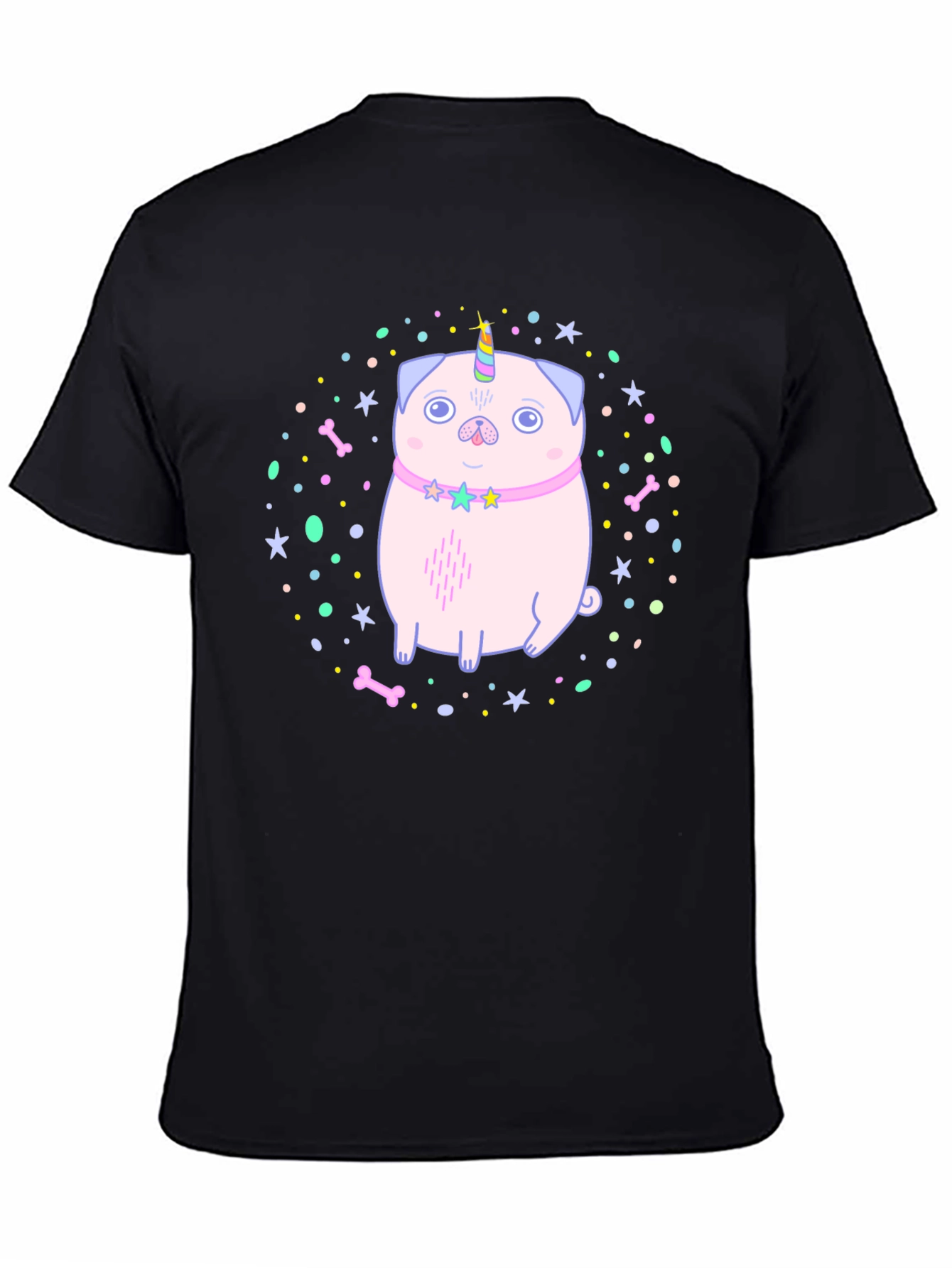Black Unicorn Pug Graphic T-Shirt - Men's Black Tee view 4