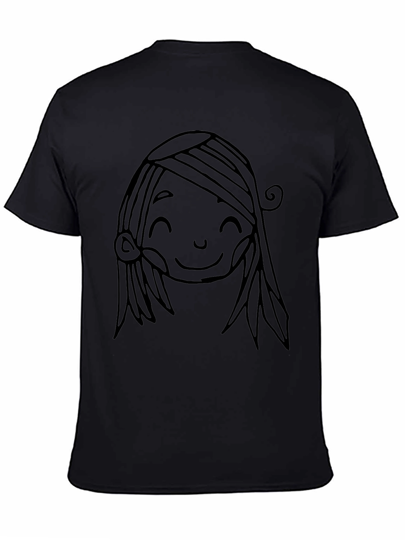 Black Cute Cartoon Face Graphic Black T-Shirt view 4