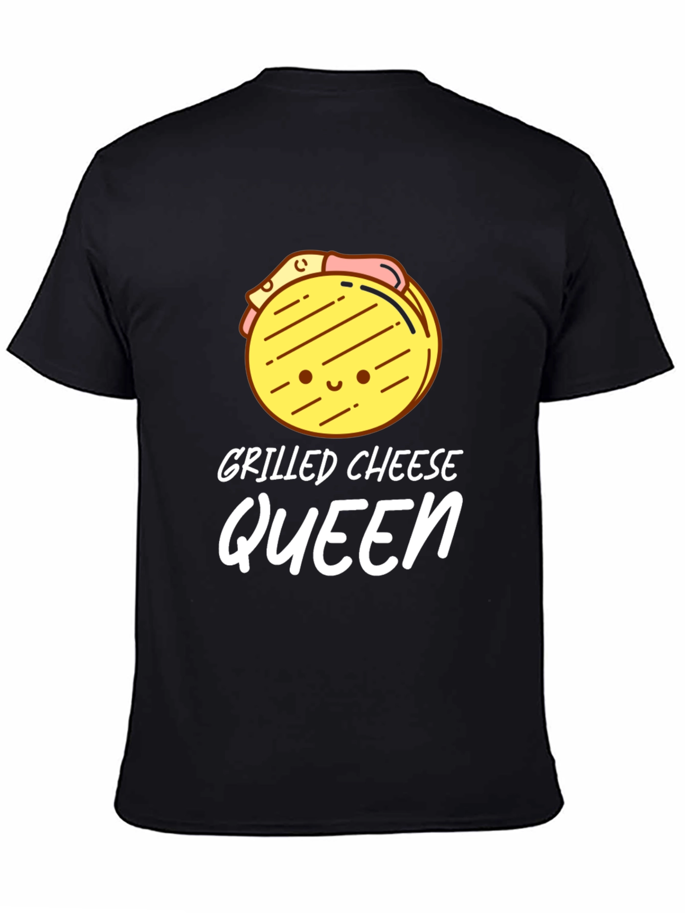 Black Grilled Cheese Queen T-Shirt - Black, Cute Cartoon Design view 4