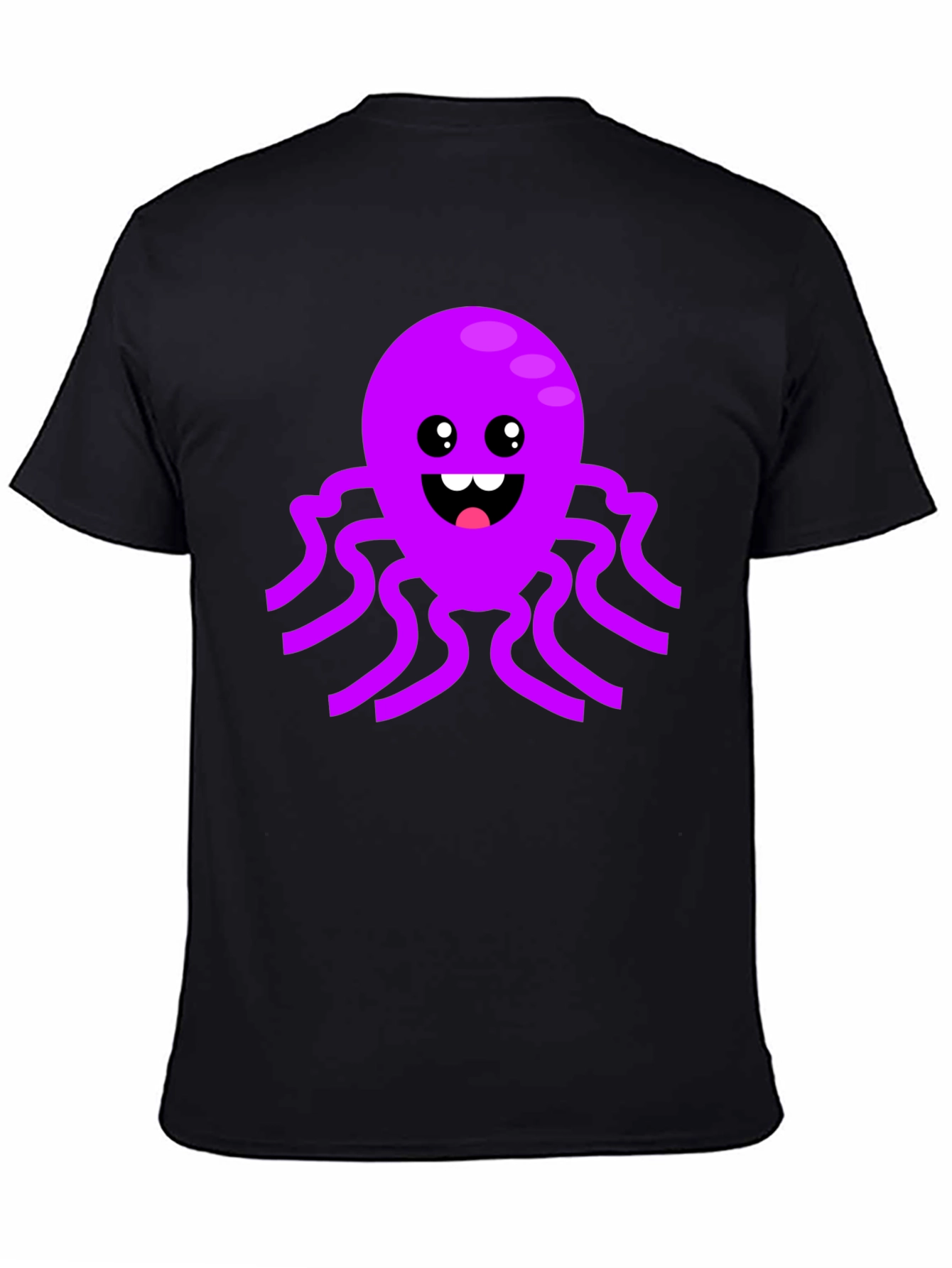 Black Cute Octopus Graphic Tee - Black Cotton T-Shirt view 4