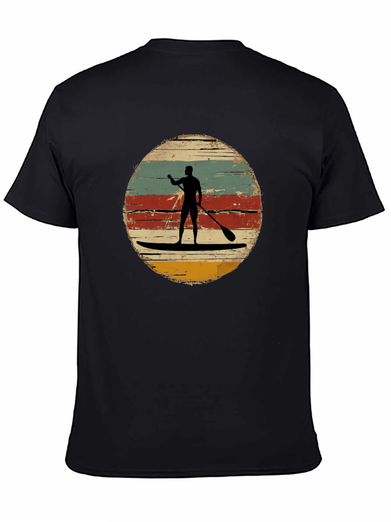 Black Retro Paddle Boarding T-Shirt - Vintage Style Surfing Tee view 4