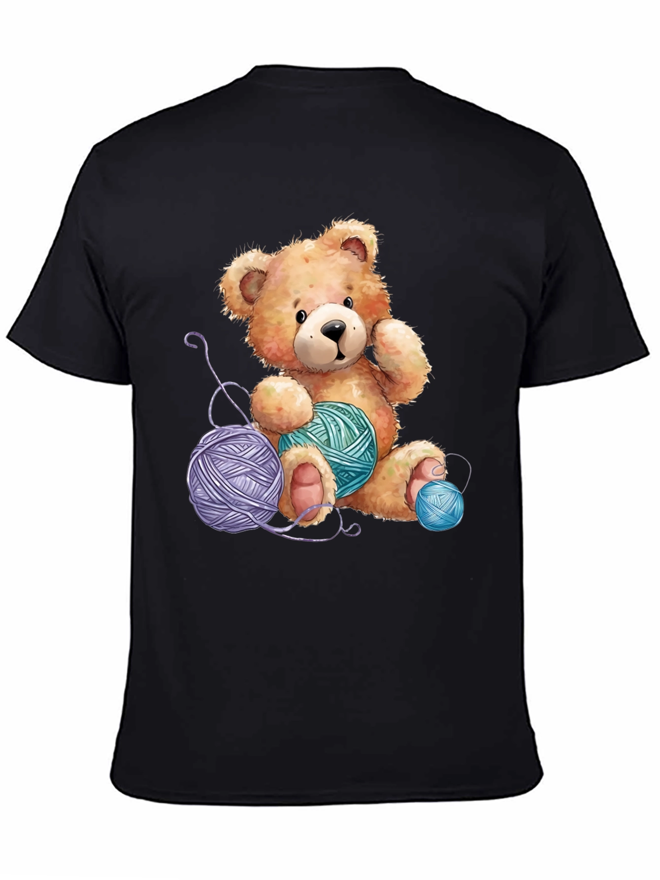 Black Teddy Bear Yarn Lover T-Shirt view 4