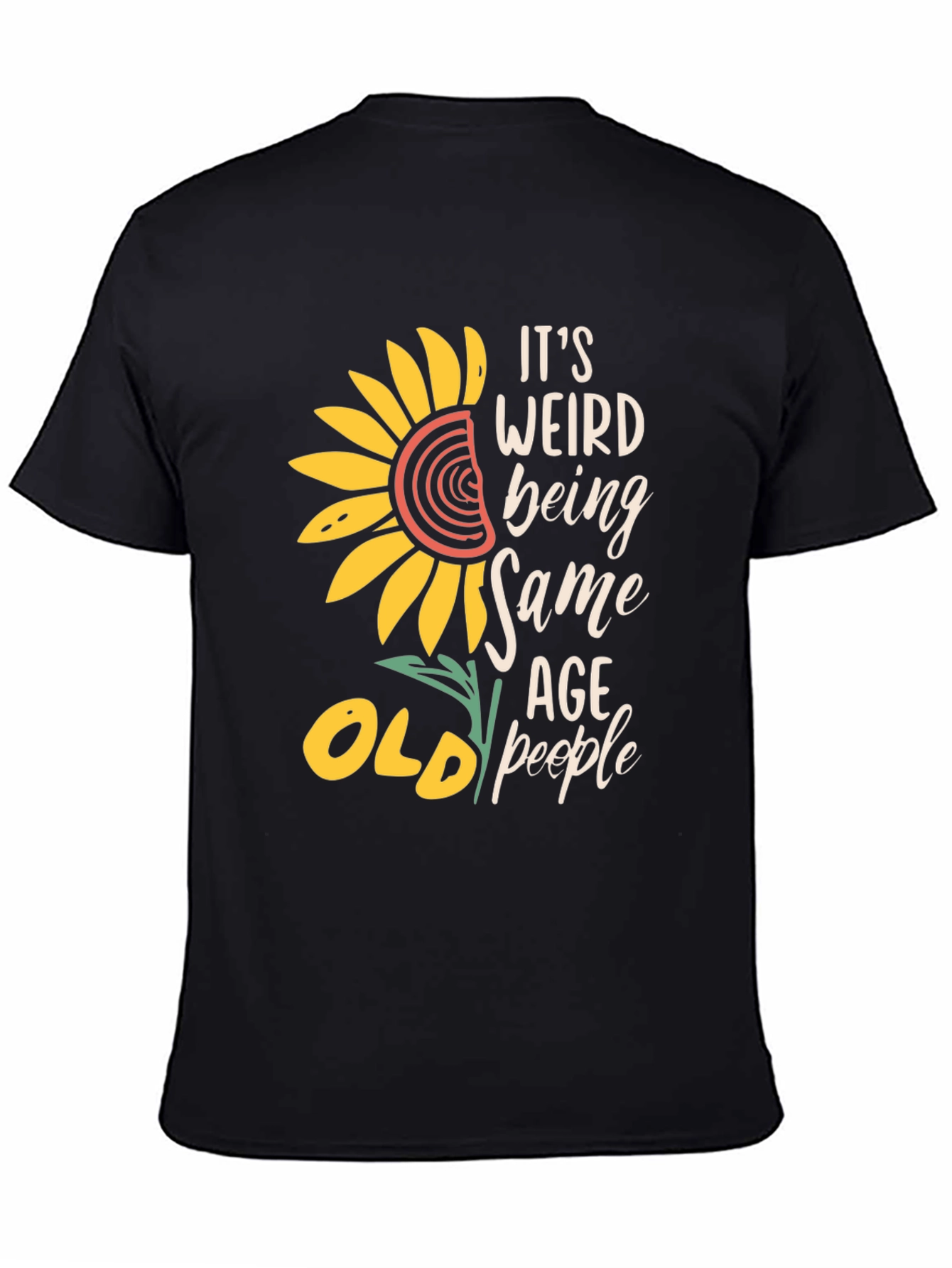 Black Funny Old People T-Shirt, Sunflower Design view 4