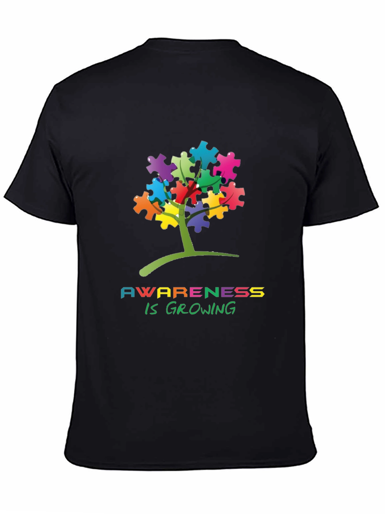 Black Autism Awareness Puzzle Tree T-Shirt view 4