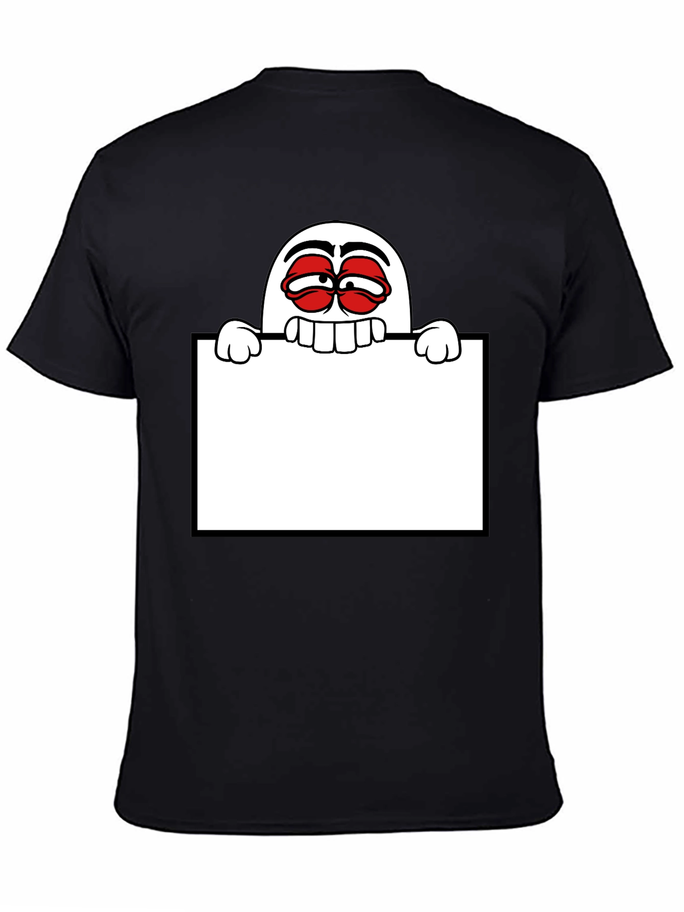 Black Funny Graphic Tee - Cartoon Character Holding Sign view 4