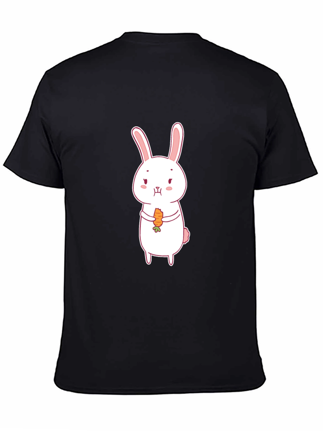 Black Cute Rabbit Carrot Graphic Black T-Shirt view 4