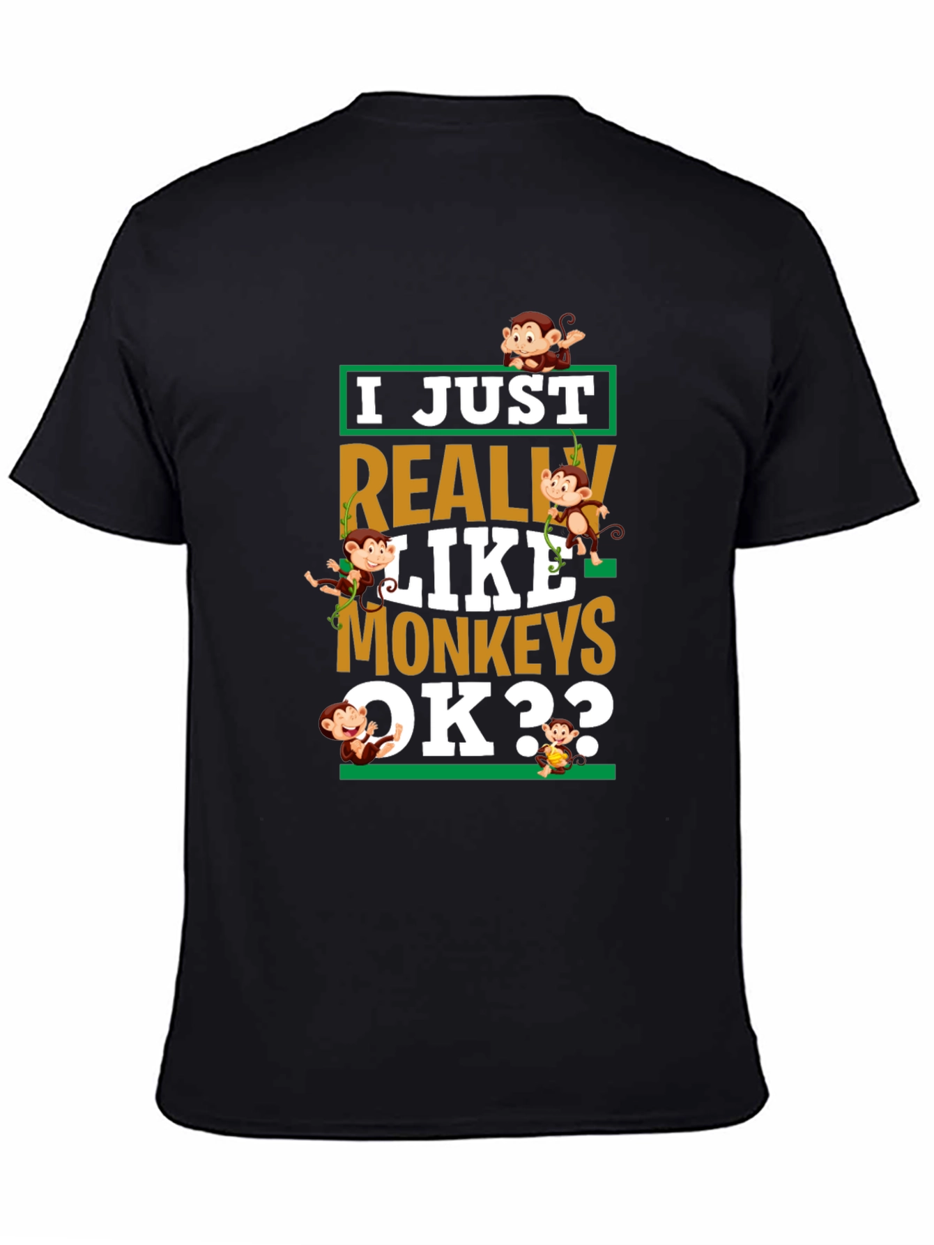 Black I Just Really Like Monkeys T-Shirt view 4