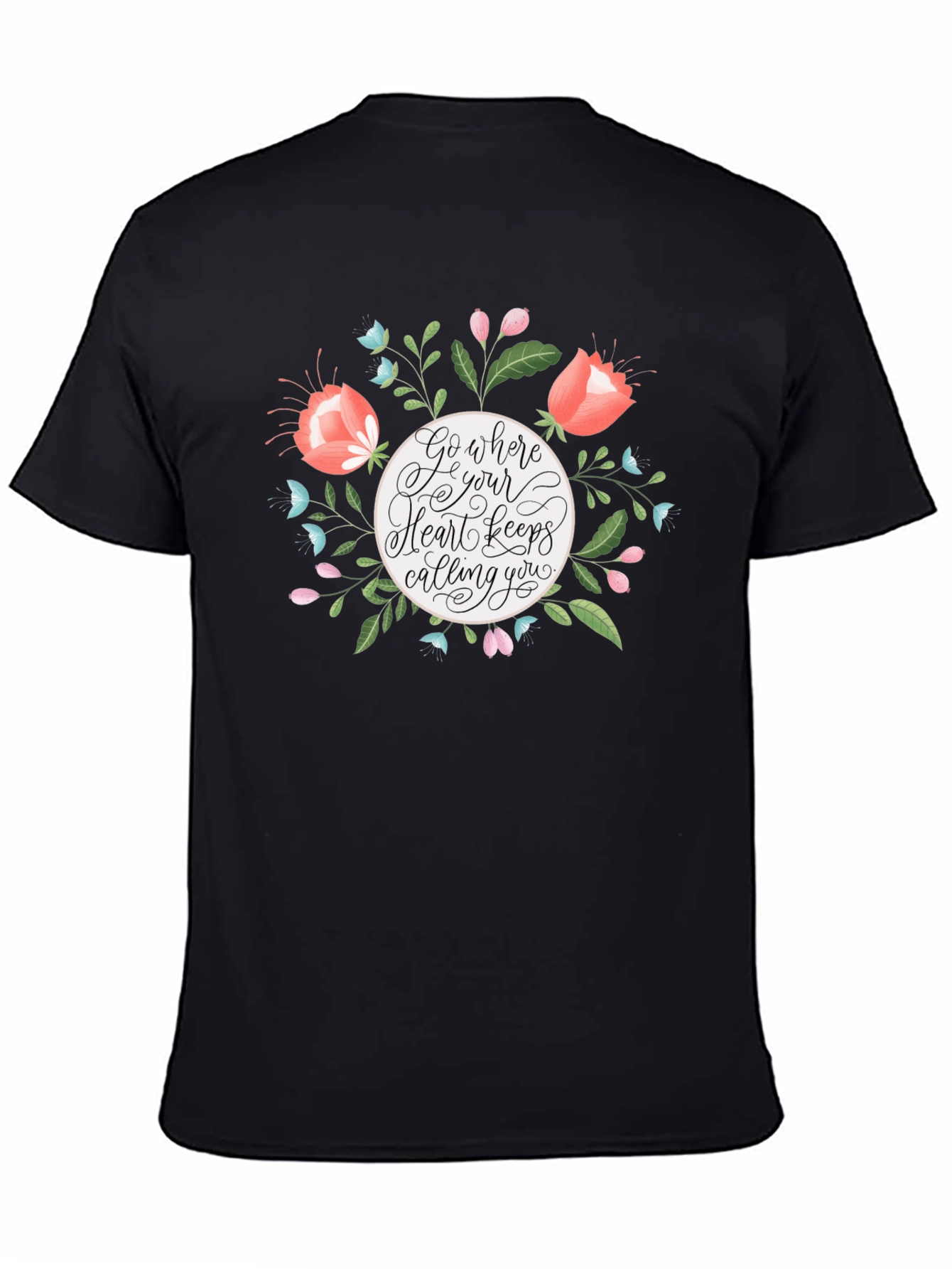 Black Floral Heart Keeps Calling Tee view 4