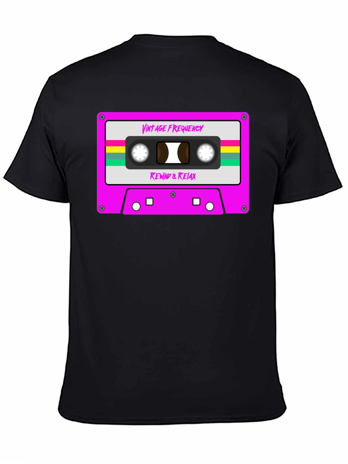 Black Vintage Frequency Cassette Tape Graphic T-Shirt view 4