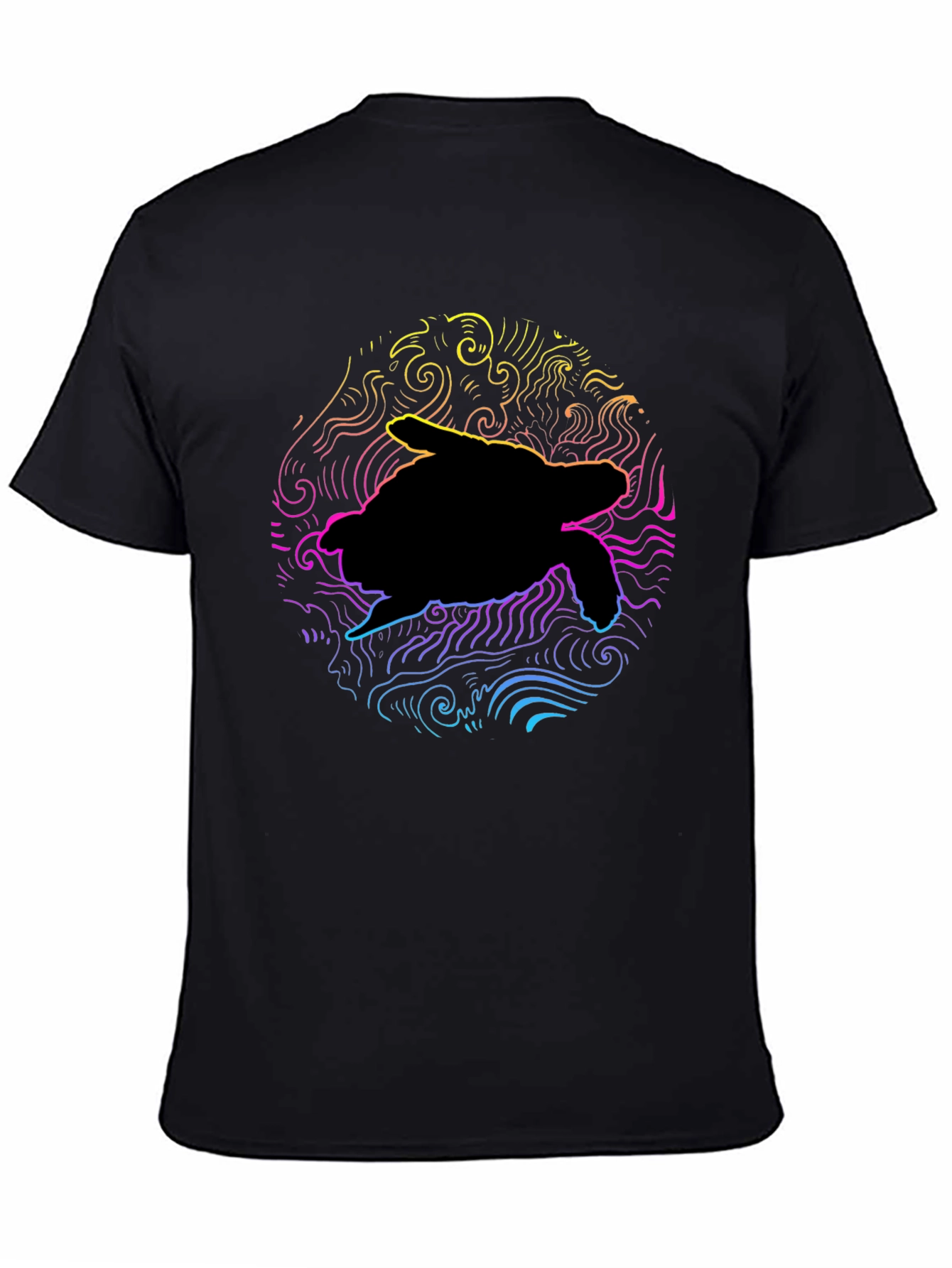 Black Neon Turtle Graphic T-Shirt - Black Cotton Blend view 4