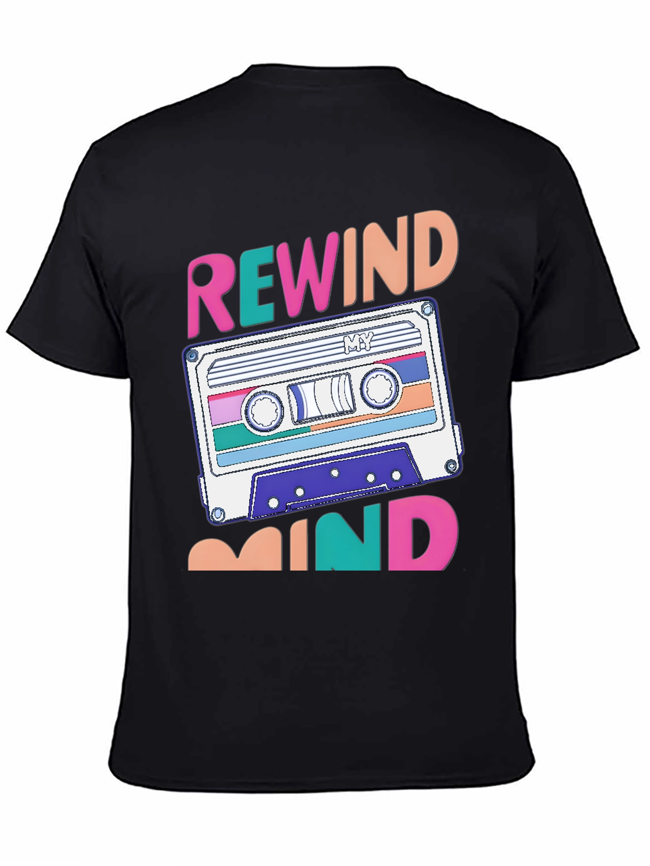 Black Rewind Mind Cassette Tape Graphic T-Shirt view 4