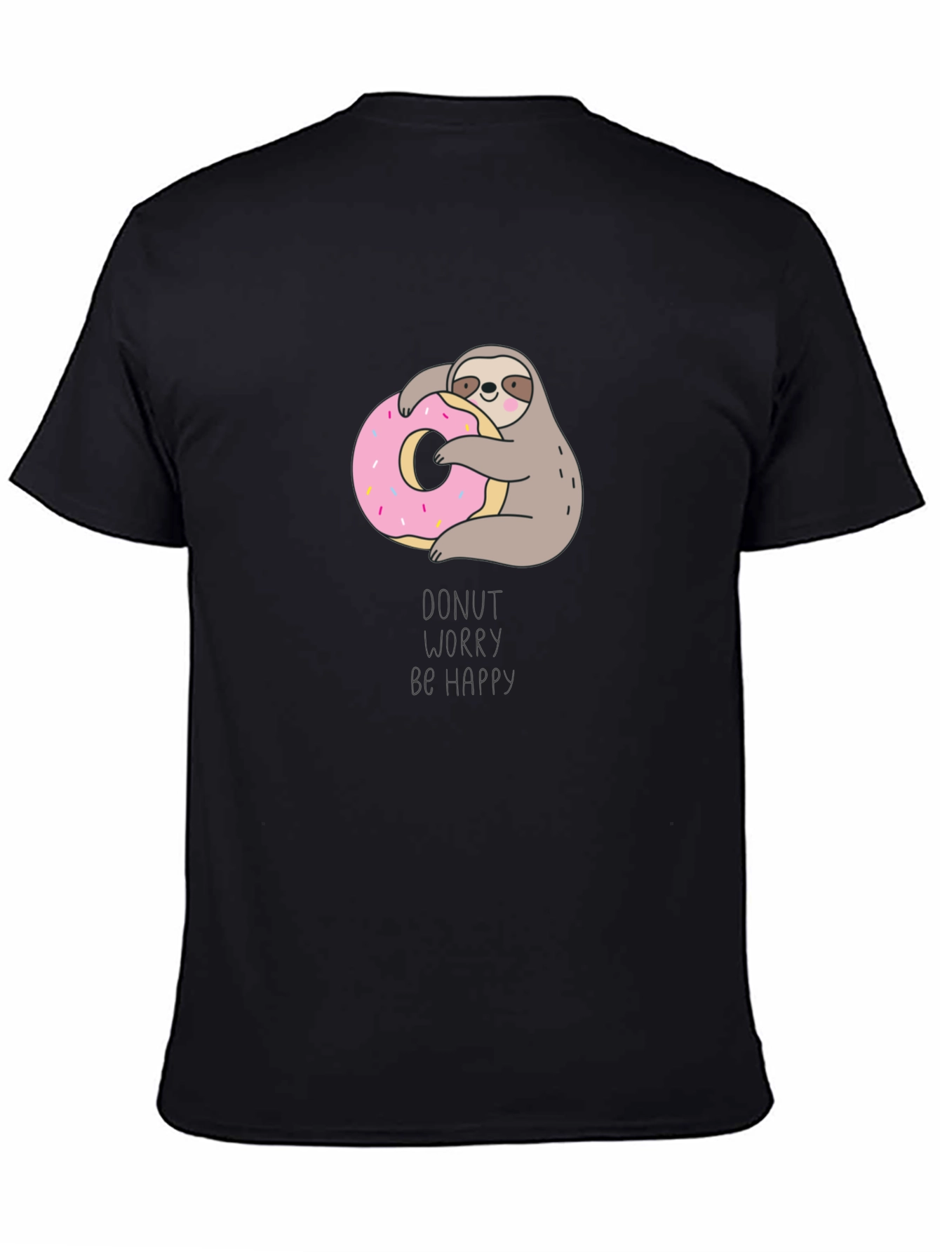 Black Donut Worry Be Happy Sloth T-Shirt view 4