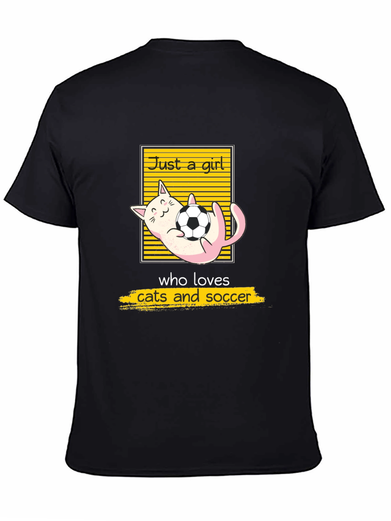 Black Just a Girl Who Loves Cats and Soccer T-Shirt view 4