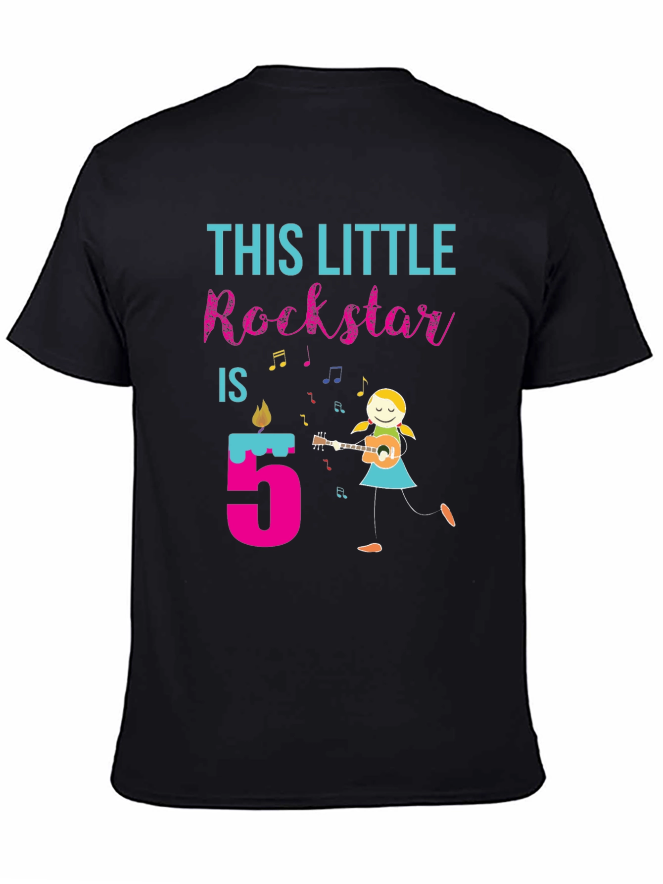 Black Little Rockstar 5th Birthday T-Shirt view 4