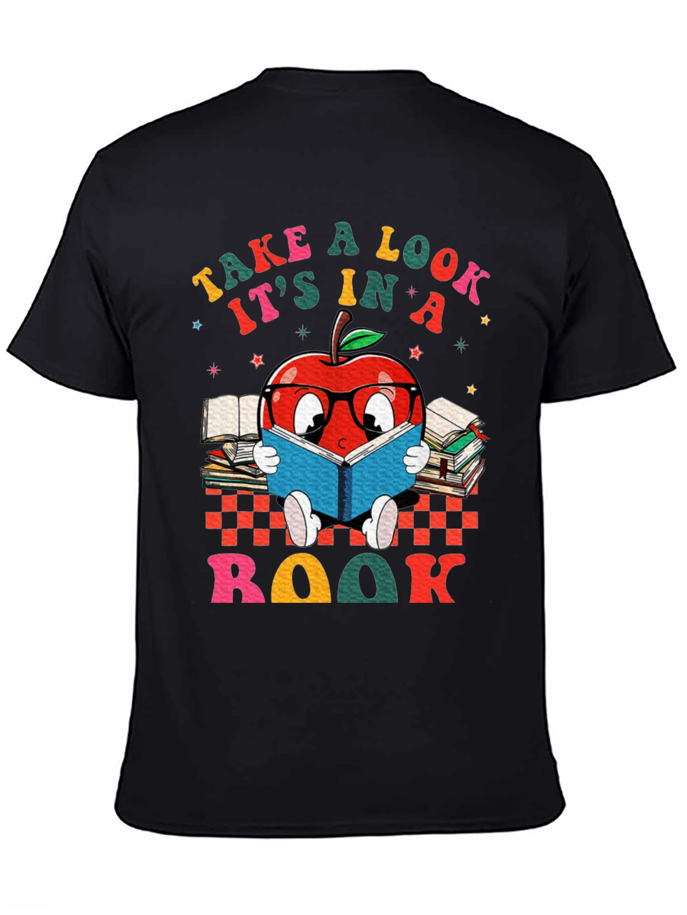 Black Bookworm Apple T-Shirt - Take a Look, It's in a Book! view 4