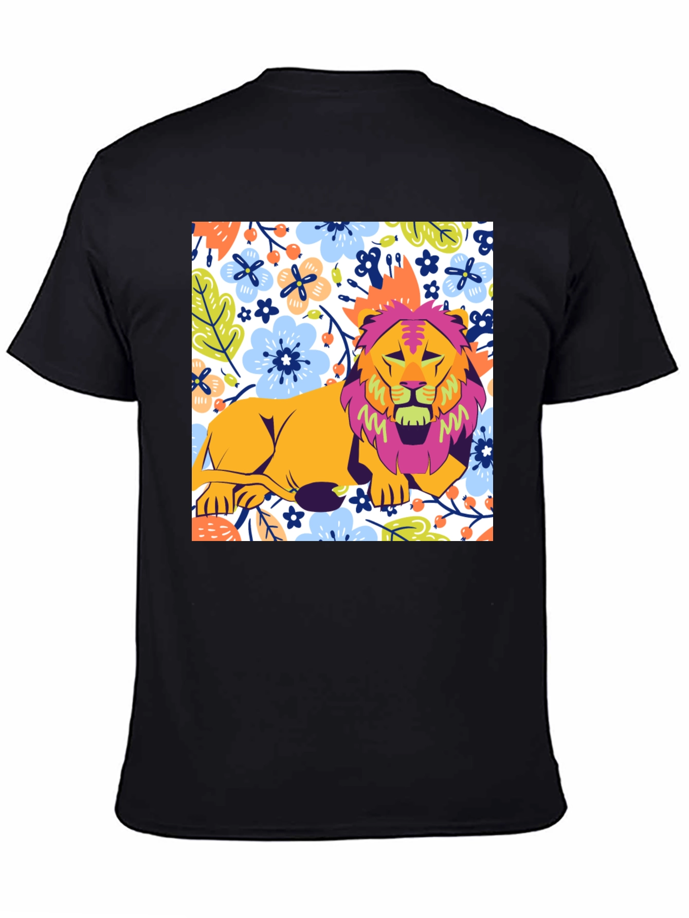 Black Floral Lion Graphic T-Shirt - Stylish Men's Tee view 4
