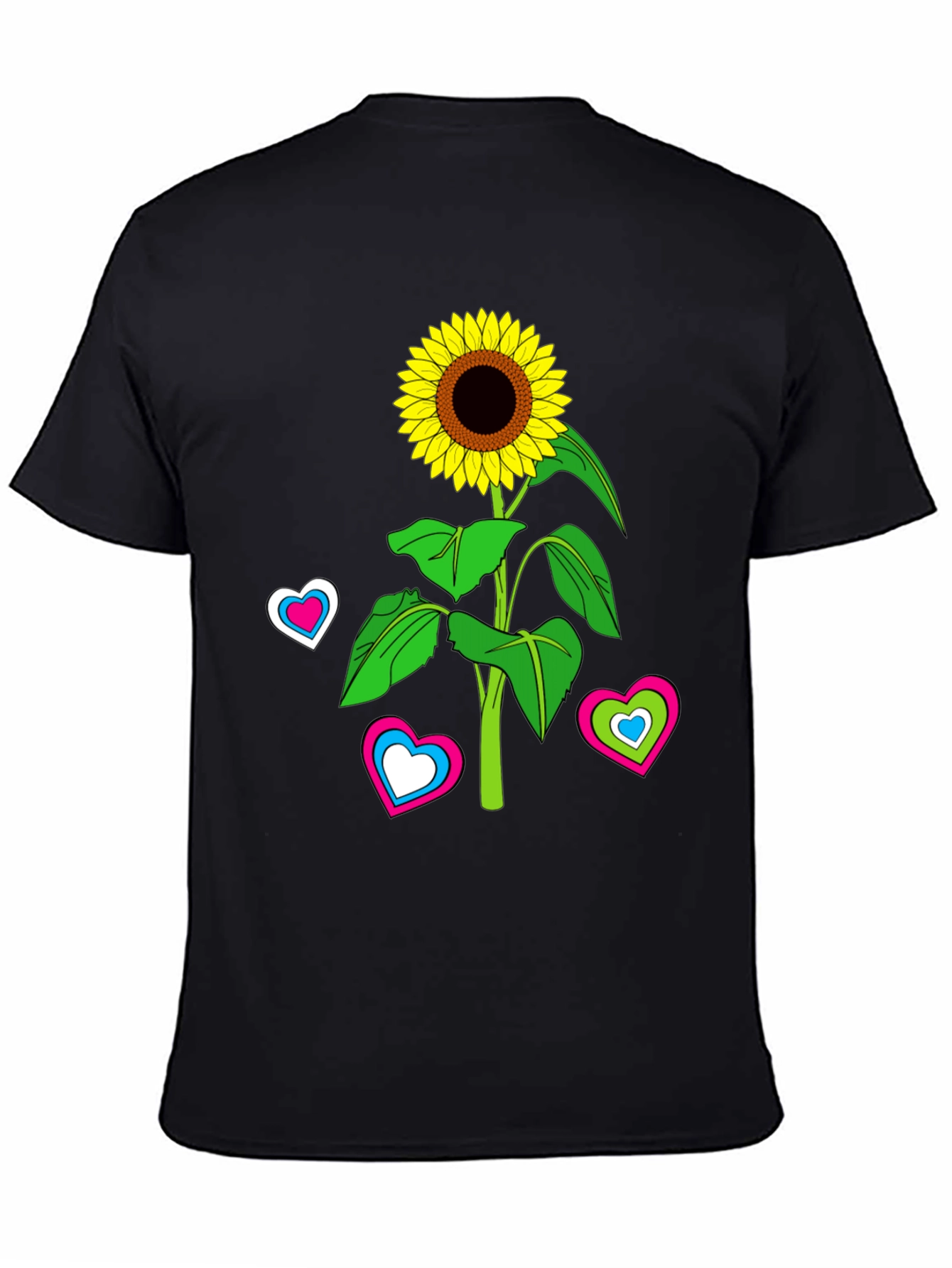 Black Sunflower Heart Graphic Tee - Black Cotton Blend T-Shirt view 4