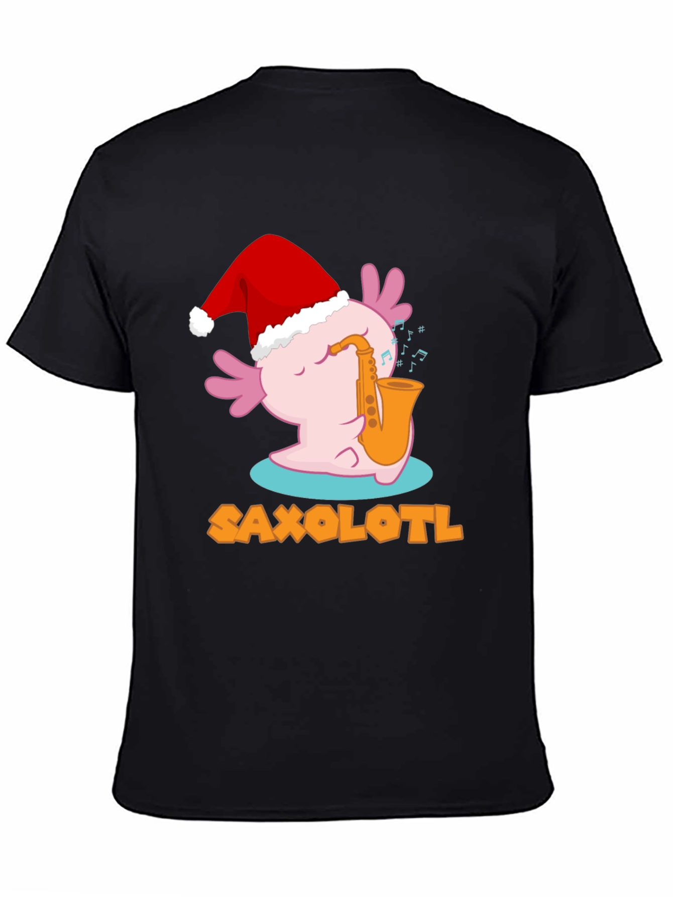 Black Saxolotl Santa Hat Christmas Black T-Shirt view 4