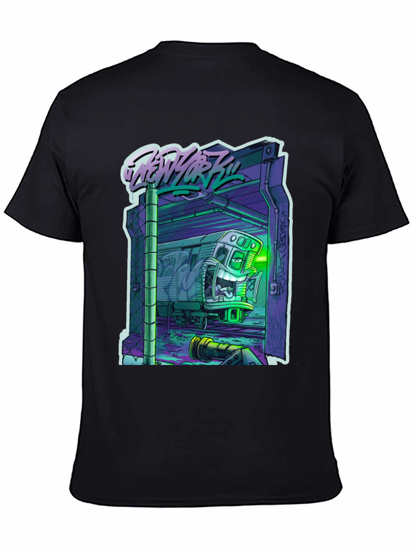Black New York Subway T-Shirt - Unique Cartoon Design view 4
