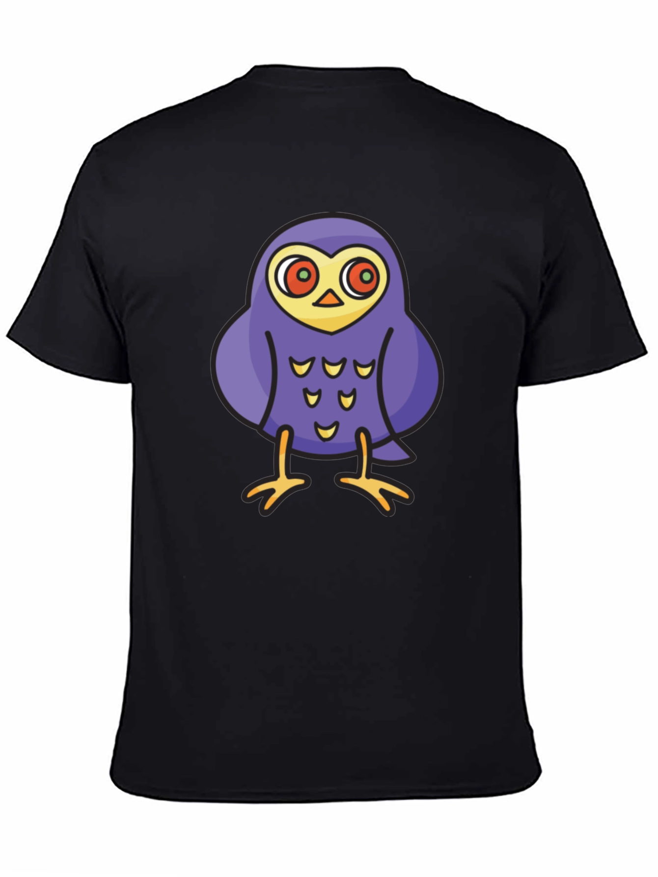 Black Cartoon Owl Graphic Tee - Black Cotton T-Shirt view 4