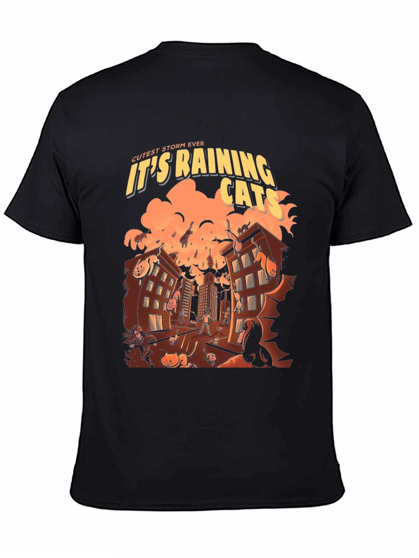 Black It's Raining Cats T-Shirt - Novelty Graphic Tee view 4