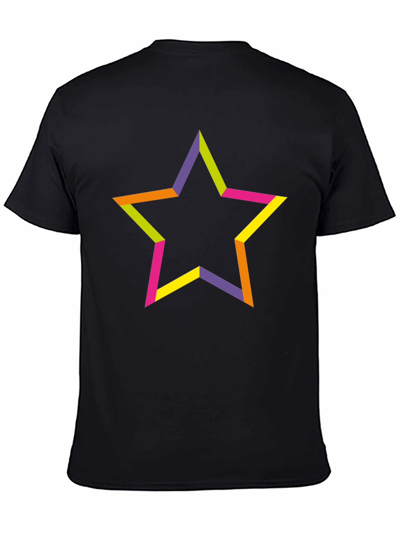 Black Colorful Star Graphic Black T-Shirt view 4