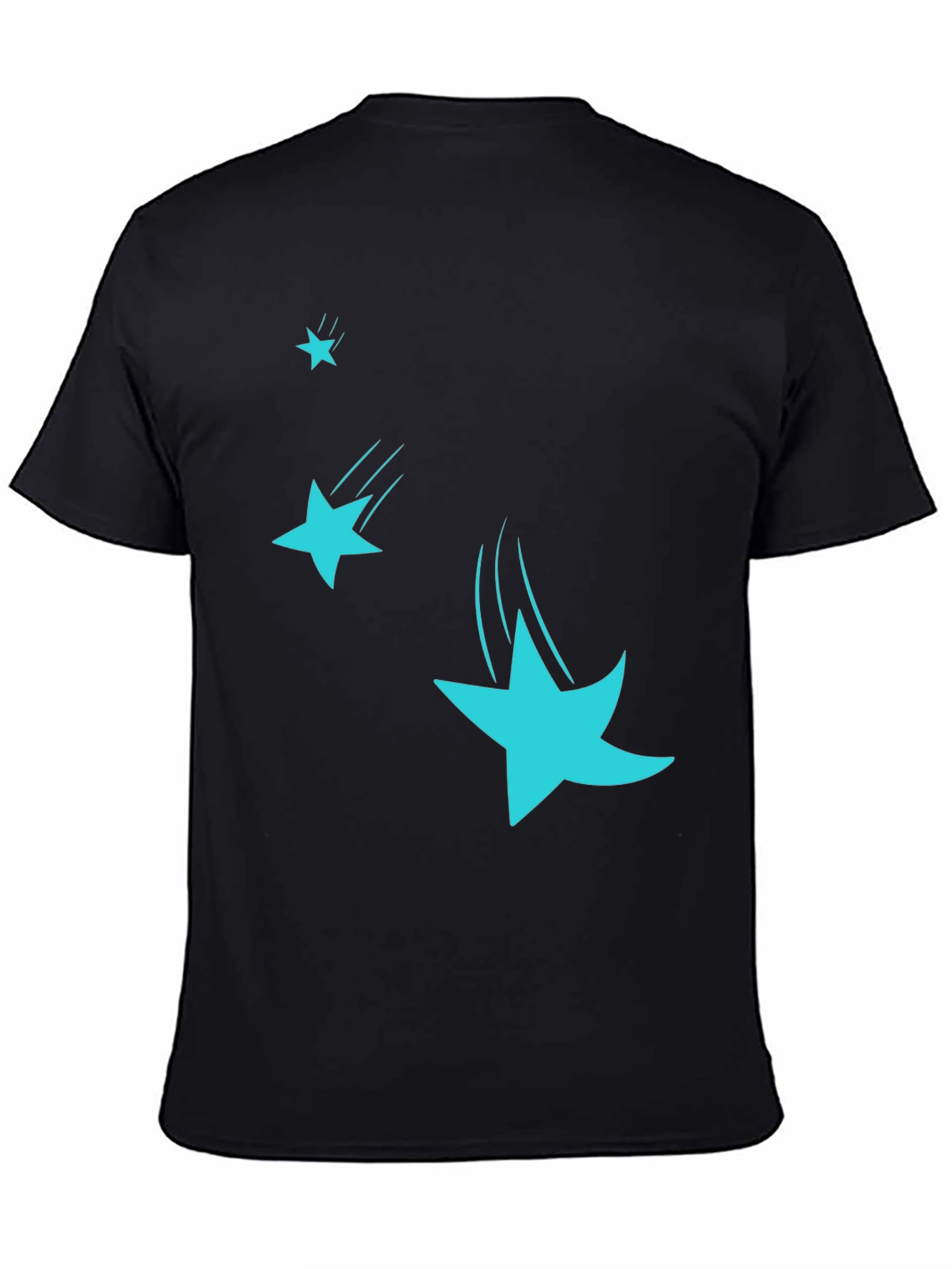 Black Men's Black T-Shirt with Falling Stars Design view 4