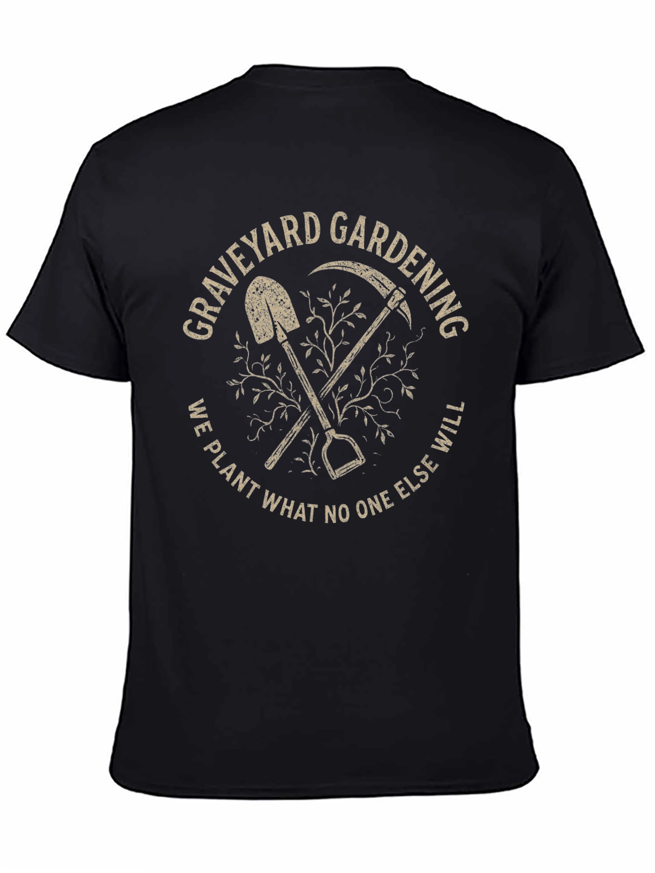 Black Graveyard Gardening Graphic Tee - Spooky Humor T-Shirt view 4