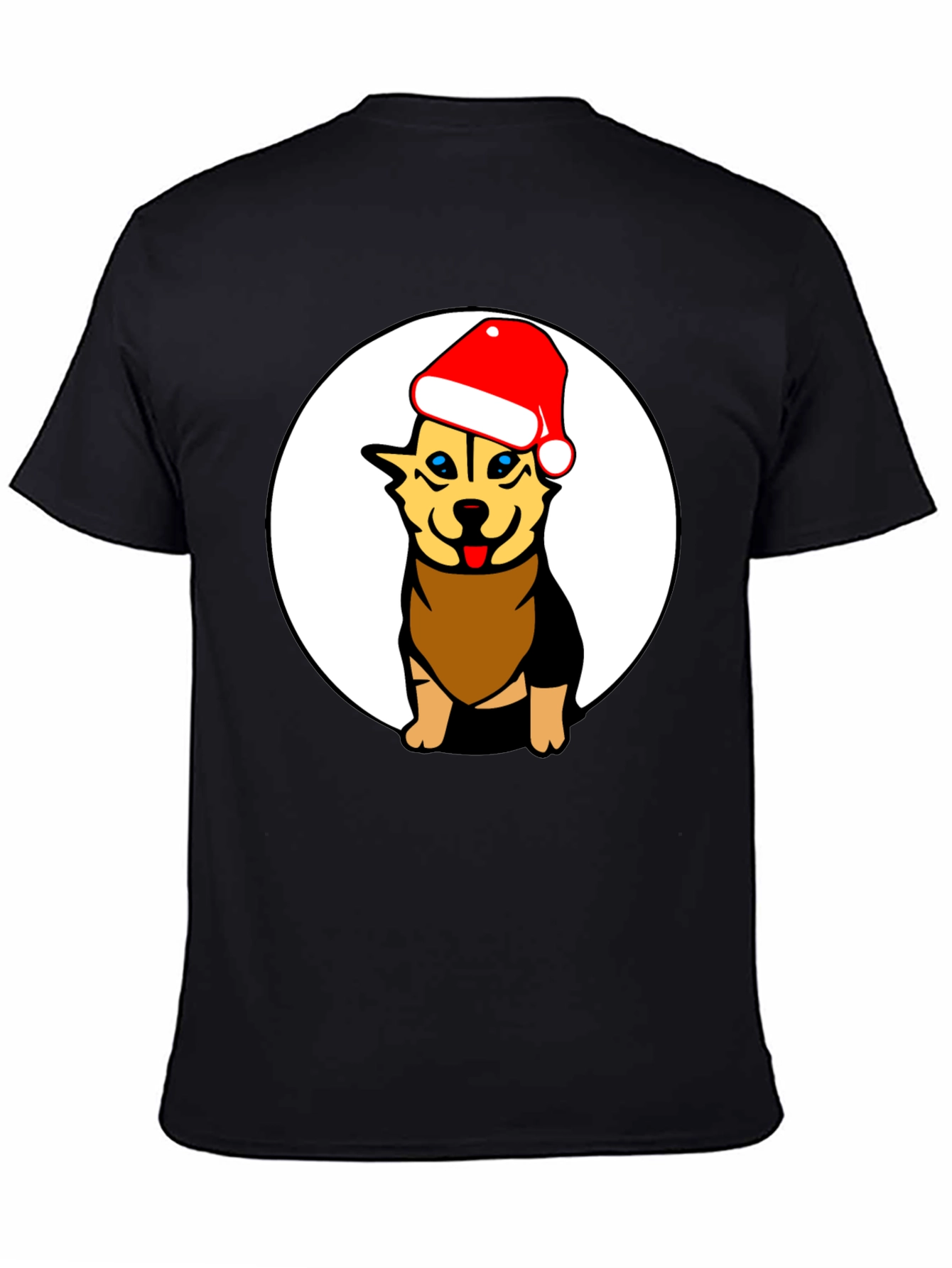 Black Dog with Santa Hat Black Graphic Tee view 4