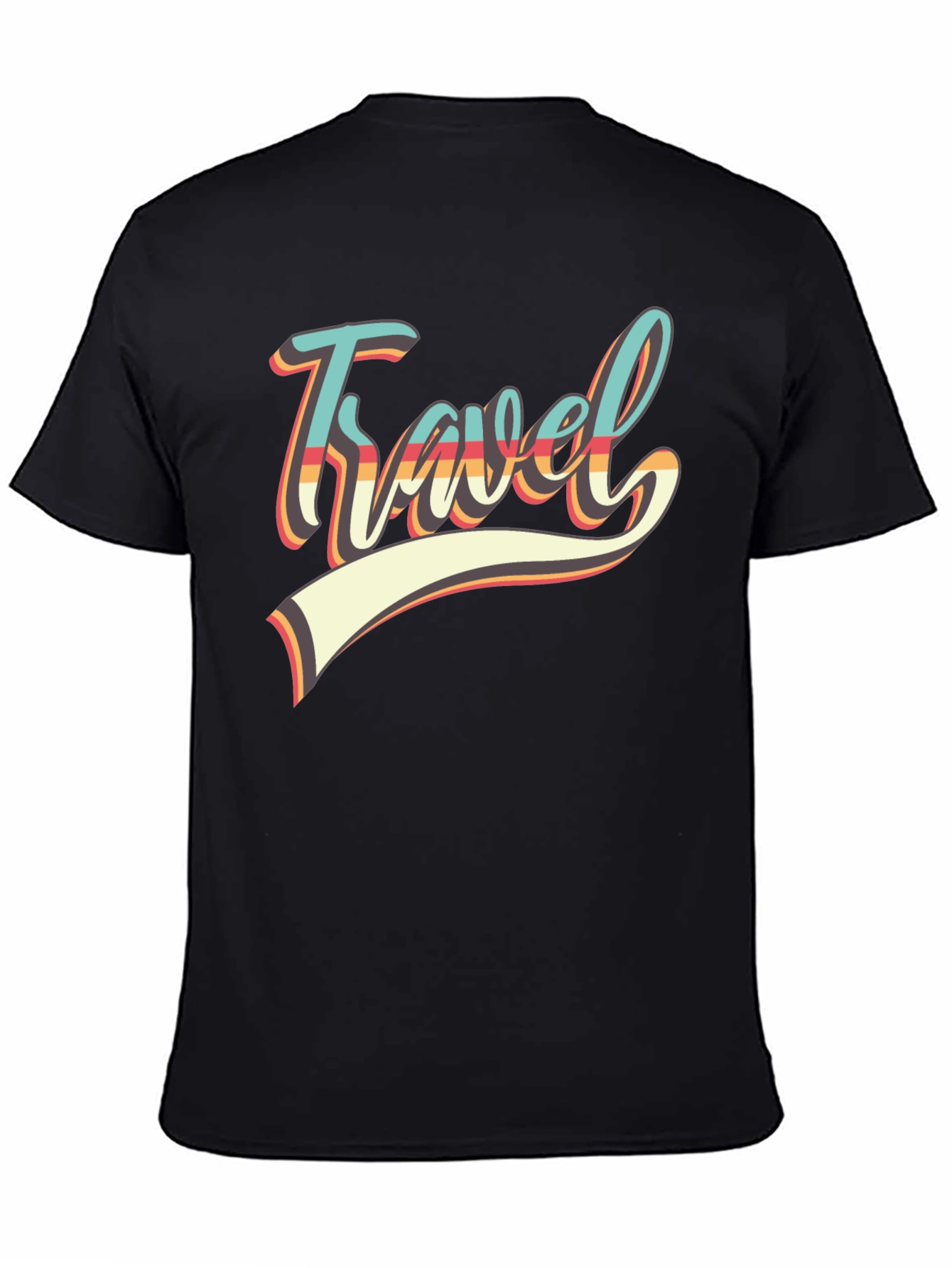 Black Retro Travel Graphic Tee - Black Cotton Shirt view 4