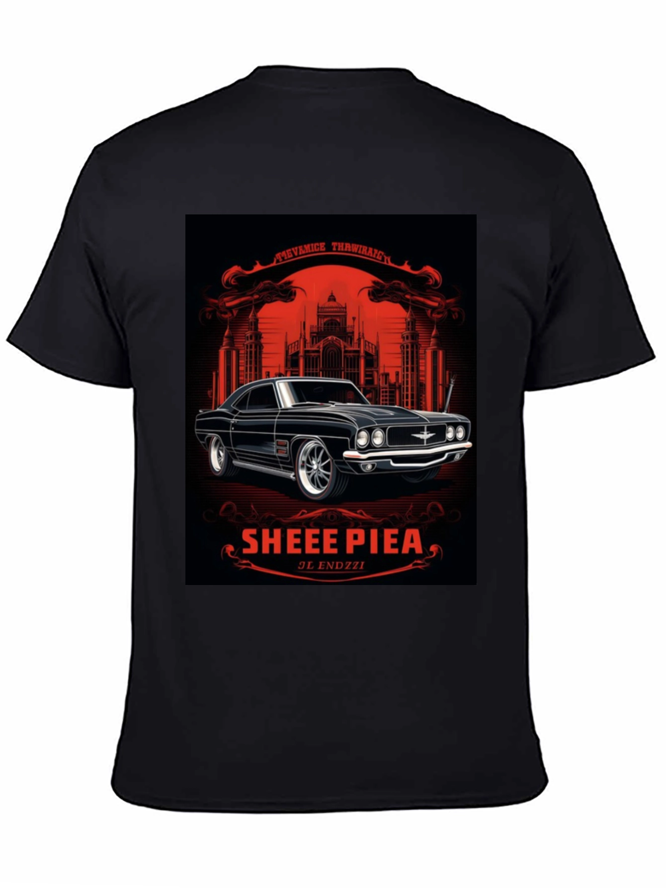 Black Classic Car Graphic Tee - Sheee Piea Black T-Shirt view 4