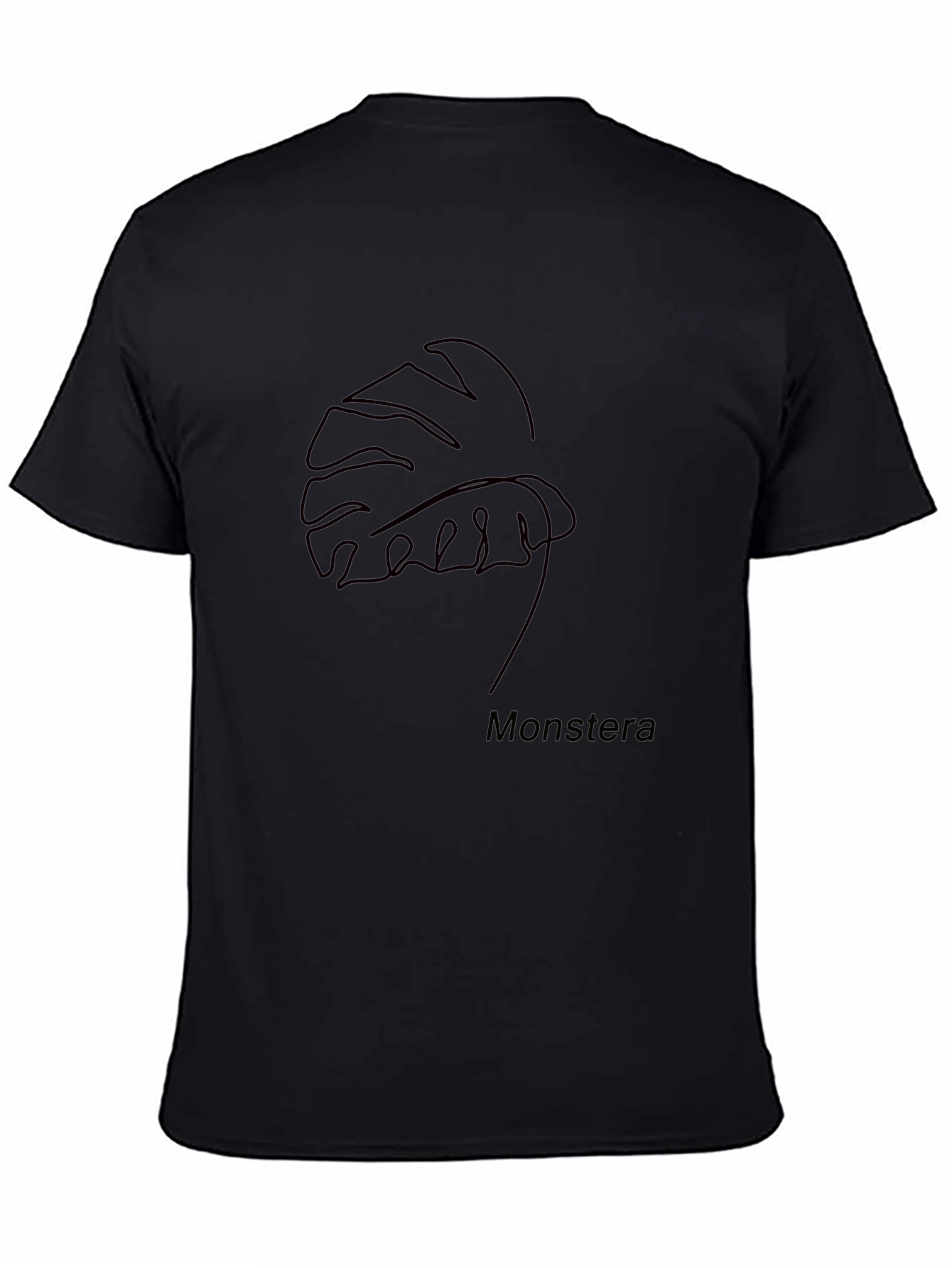 Black Monstera Leaf Line Art Black T-Shirt view 4
