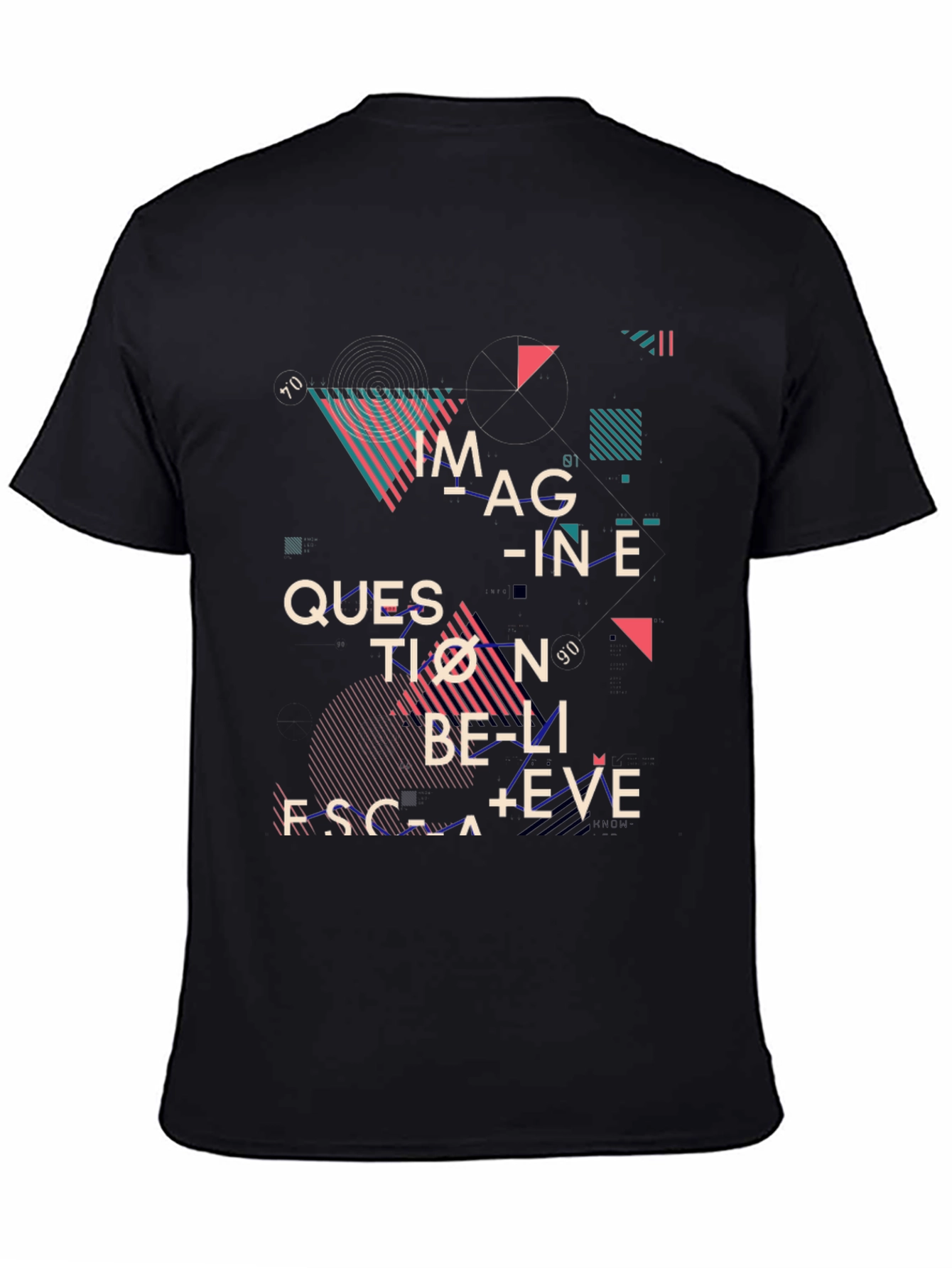 Black Abstract Graphic Print Tee - Imagine, Question, Believe view 4