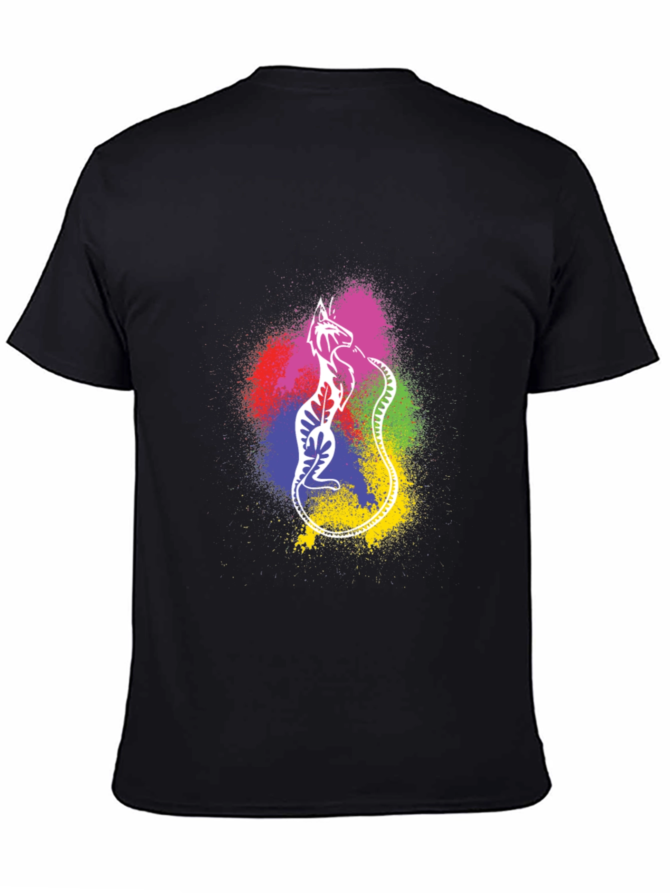 Black Colorful Cat Graphic T-Shirt - Black view 4