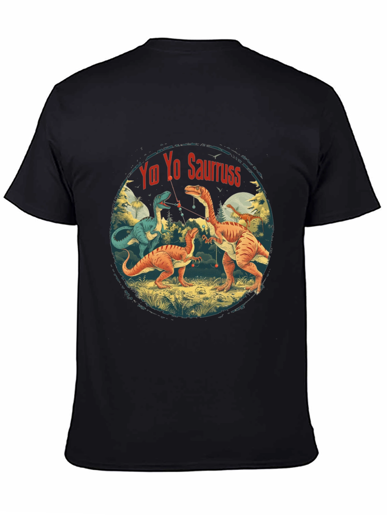 Black Yo Yo Sauruss T-Shirt - Dinosaur Fishing Fun! view 4