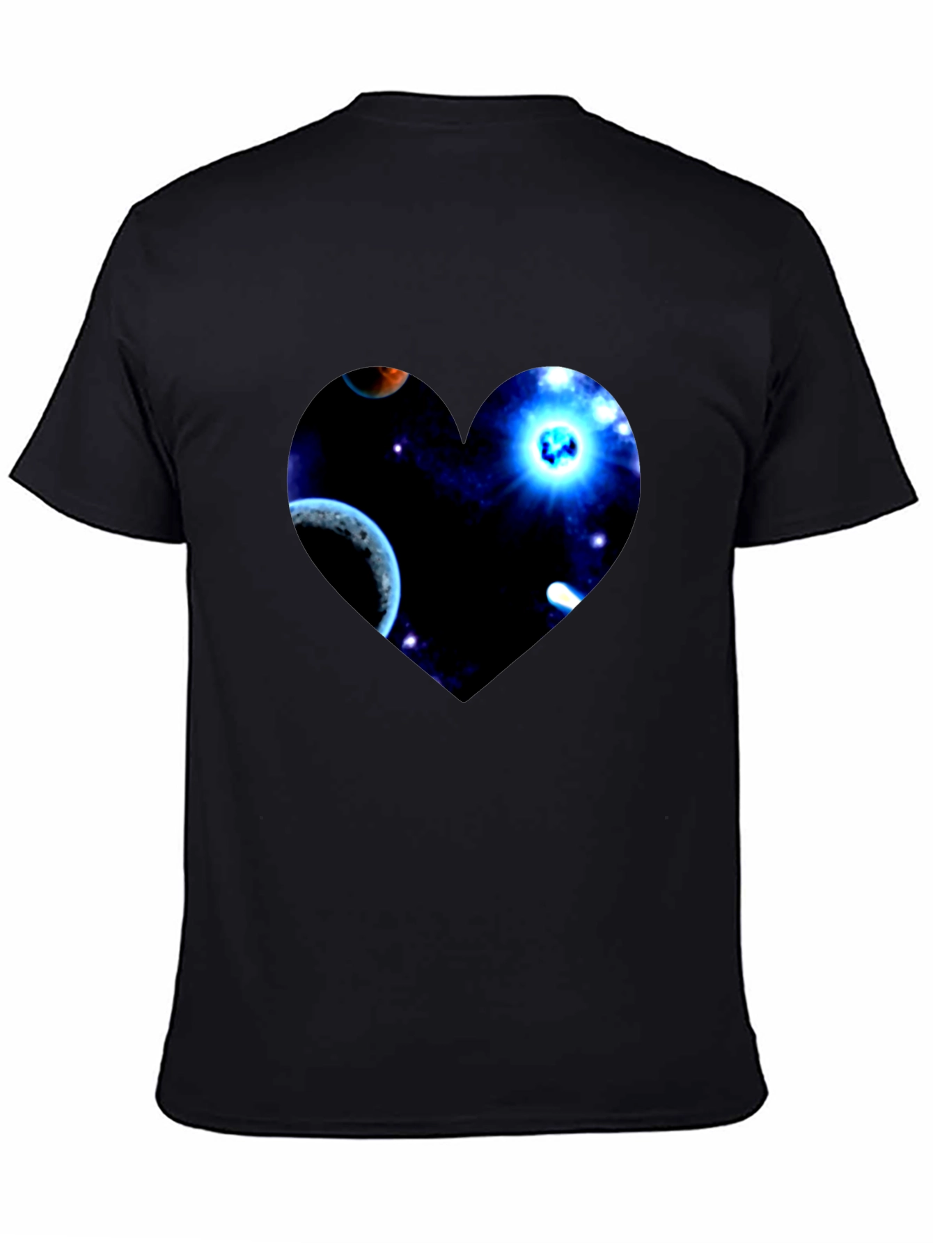 Black Galaxy Heart Graphic Men's Black T-Shirt view 4