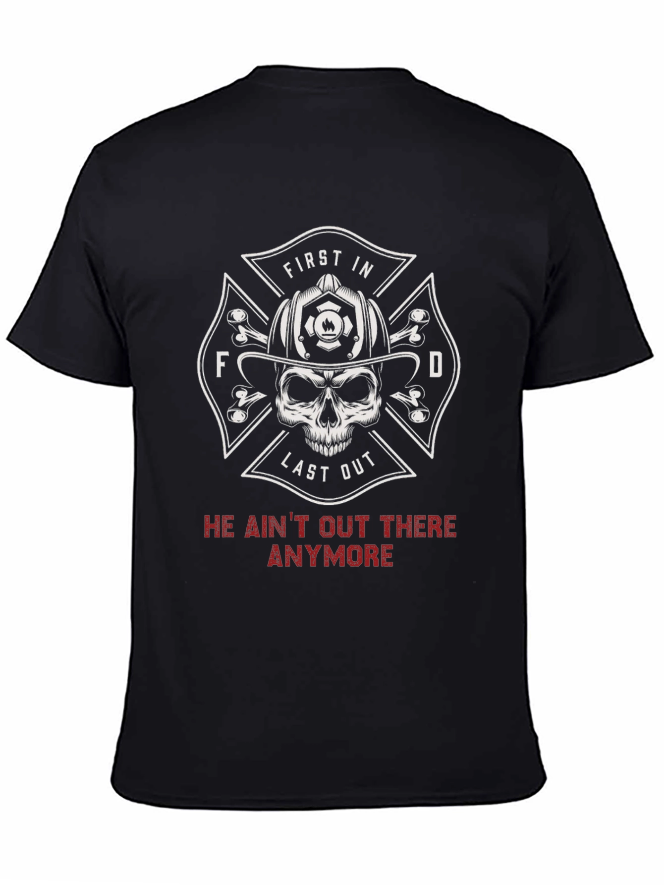 Black Firefighter Skull T-Shirt - First In Last Out view 4