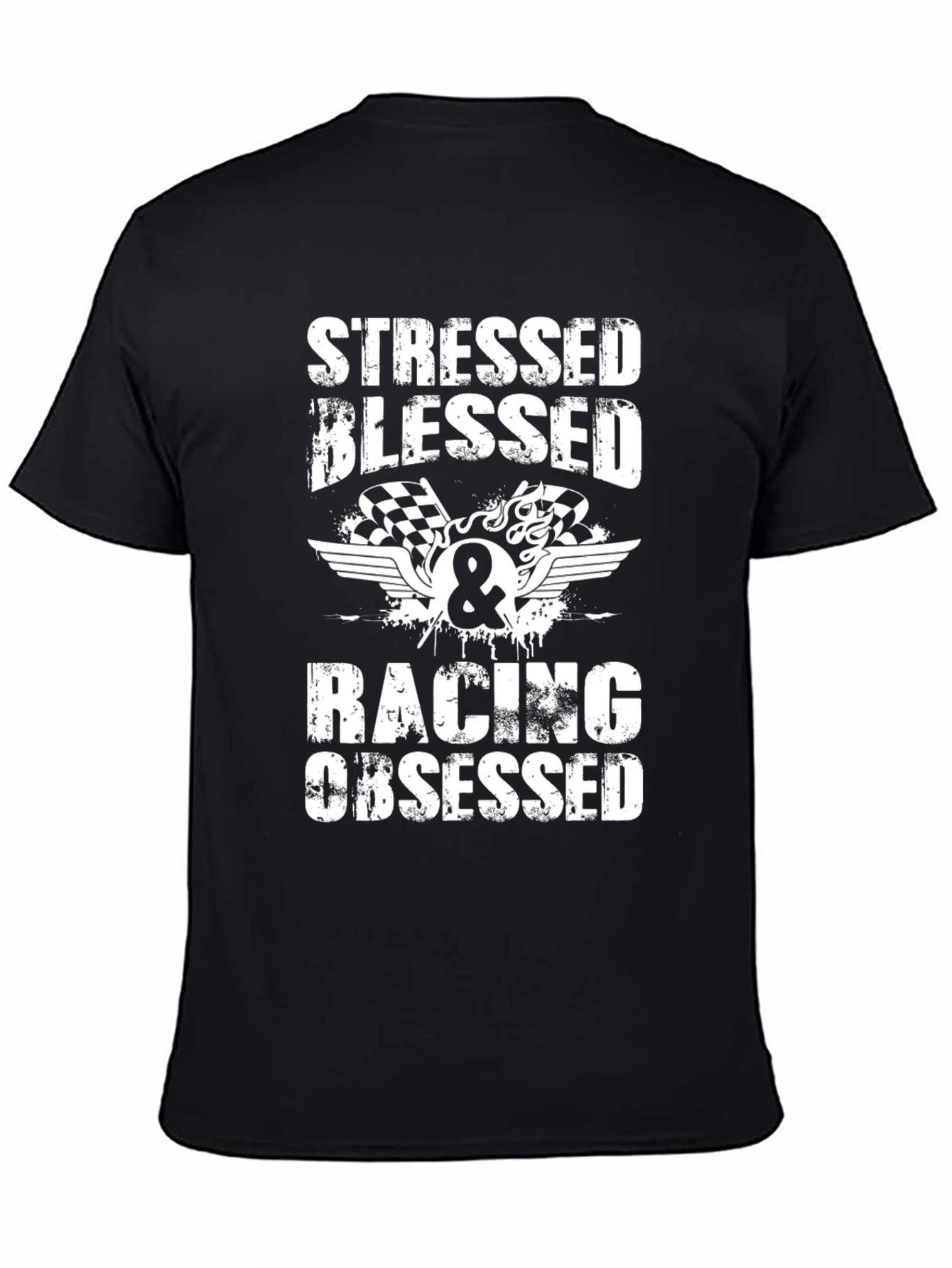 Black Stressed Blessed Racing Obsessed Graphic Tee view 4